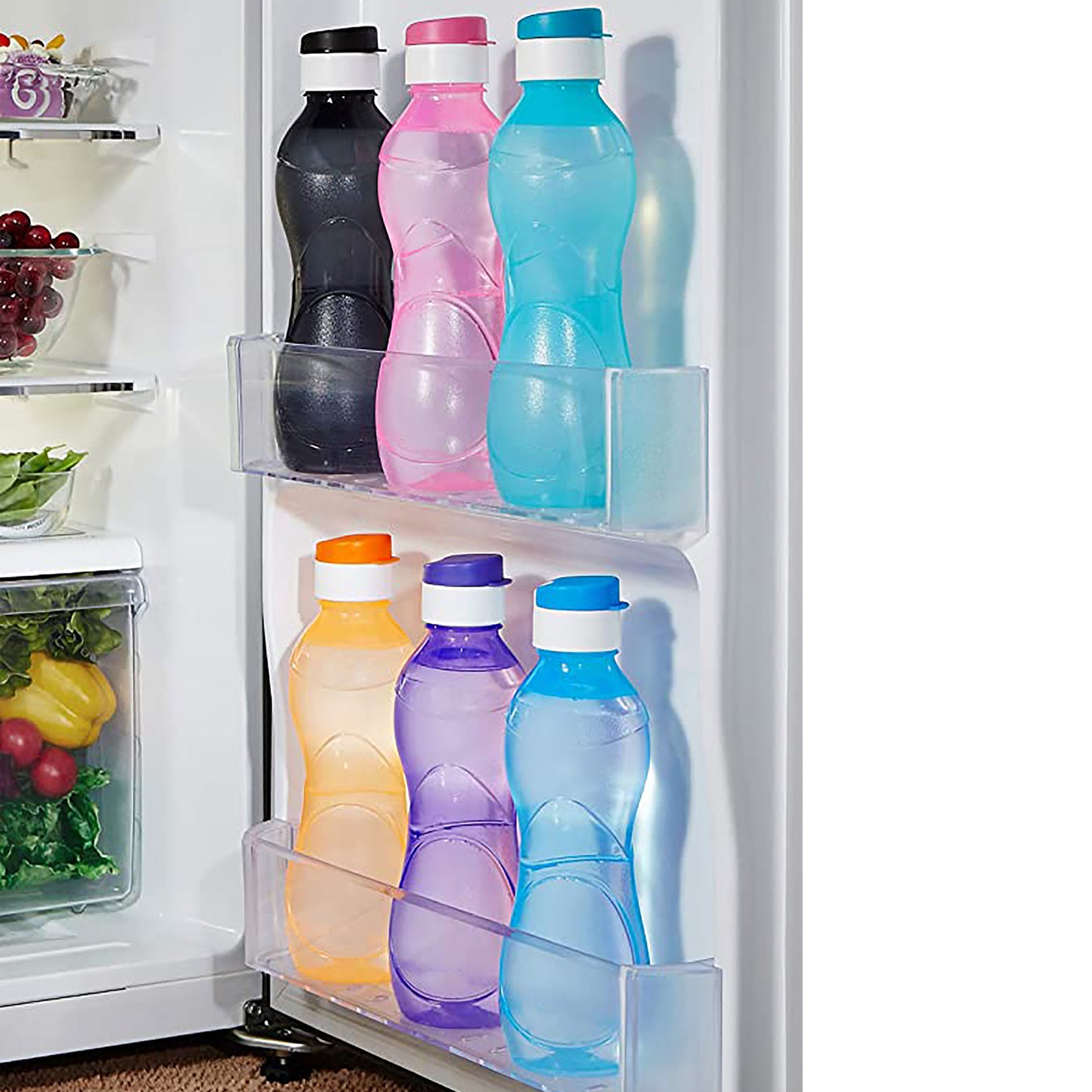 Polypropylene Bottle set, 1 Litr (Set Of 6, Iceberg-Multicolor)