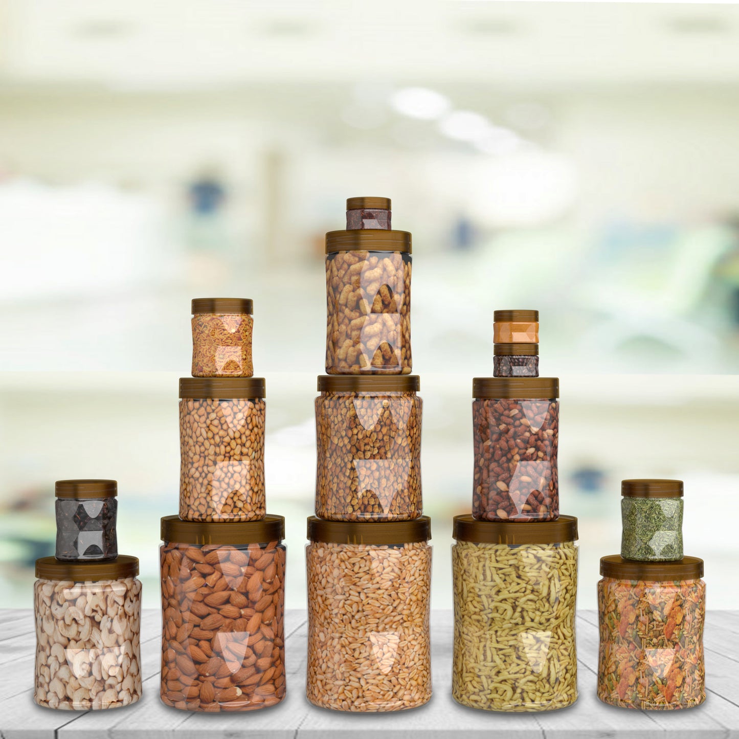 G-PET Diamonds Jars Plastic Container Coffee Cap (Set Of 15B) 2000ml (3pcs), 1000ml (3pcs), 700ml (3pcs), 200ml (3pcs), 50ml (3pcs)