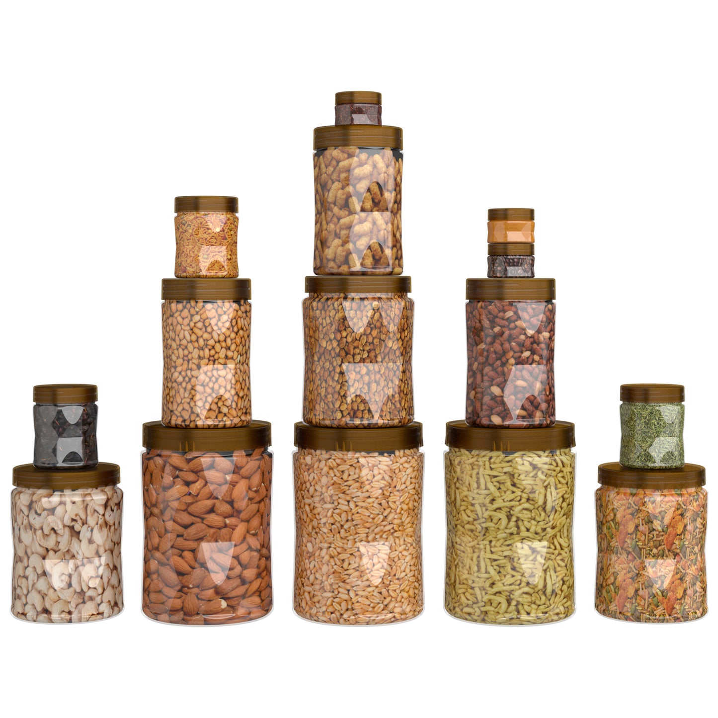 G-PET Diamonds Jars Plastic Container Coffee Cap (Set Of 15B) 2000ml (3pcs), 1000ml (3pcs), 700ml (3pcs), 200ml (3pcs), 50ml (3pcs)