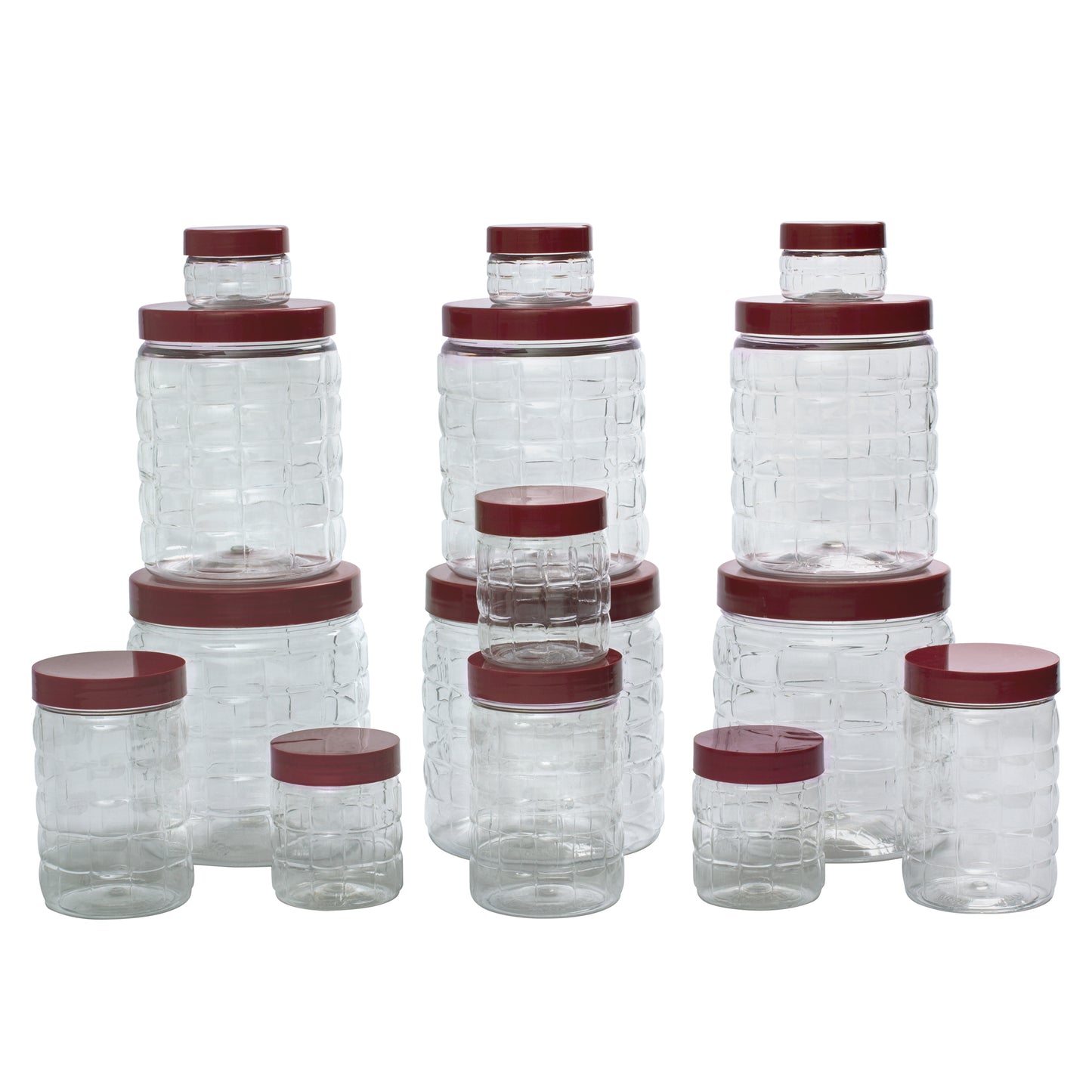 Checkers Jars Plastic Container Brown Cap (Set of 15) 1800ml, 1200ml, 450ml, 200ml, 50ml