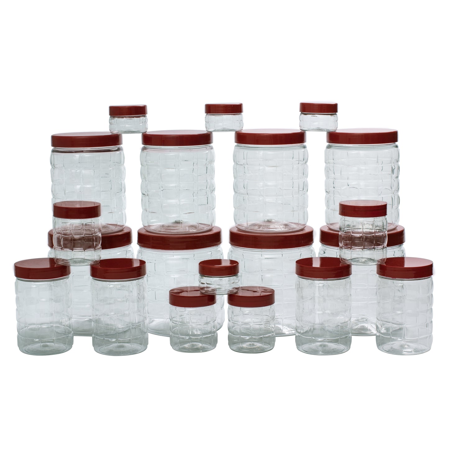 Checkers Jars Plastic Container Brown Cap (Set of 20) 1800ml, 1200ml, 450ml, 200ml, 50ml