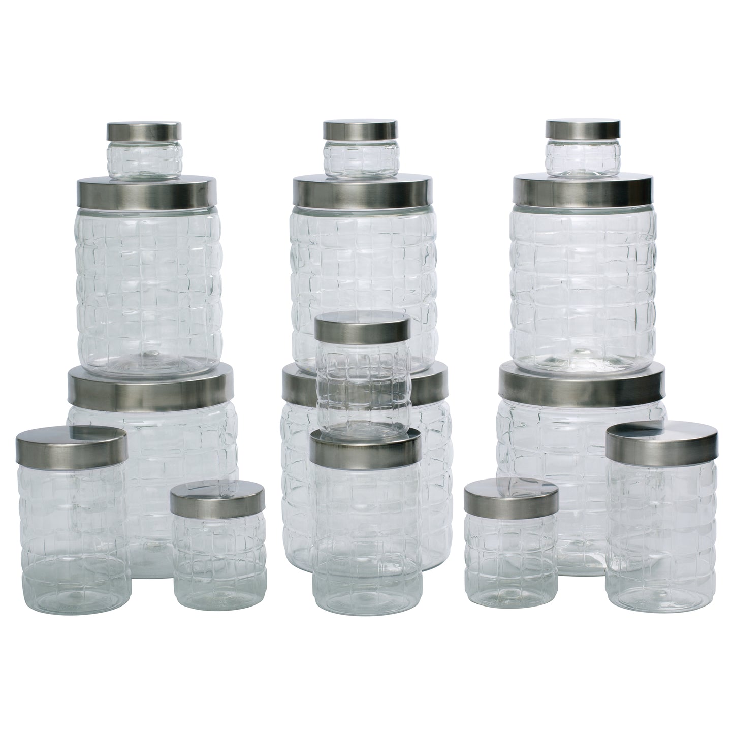 Checkers Jars Plastic Container Steel Cap (Set of 15) 1800ml, 1200ml, 450ml, 200ml, 50ml
