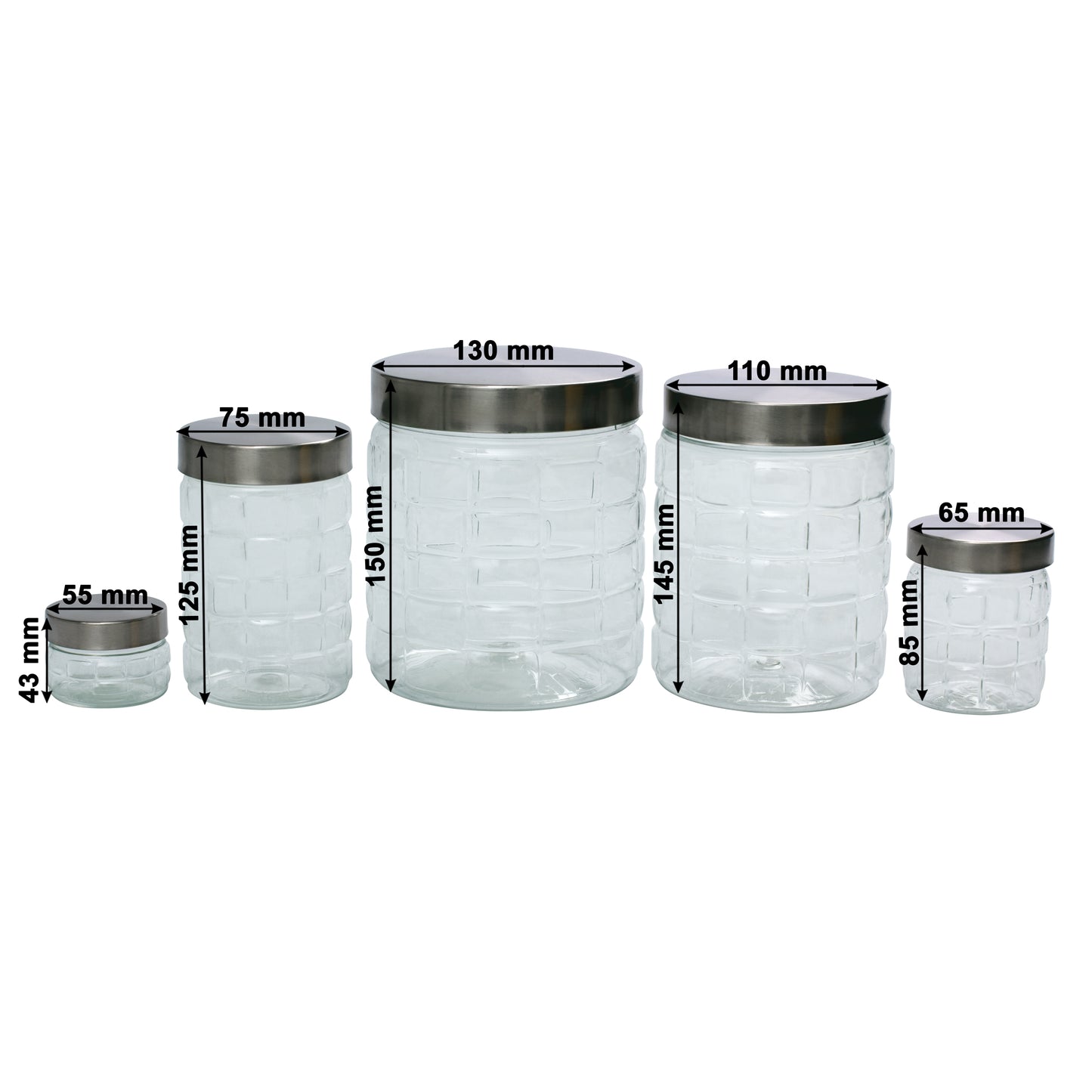 Checkers Jars Plastic Container Steel Cap (Set Of 20) 1800ml, 1200ml, 450ml, 200ml, 50ml