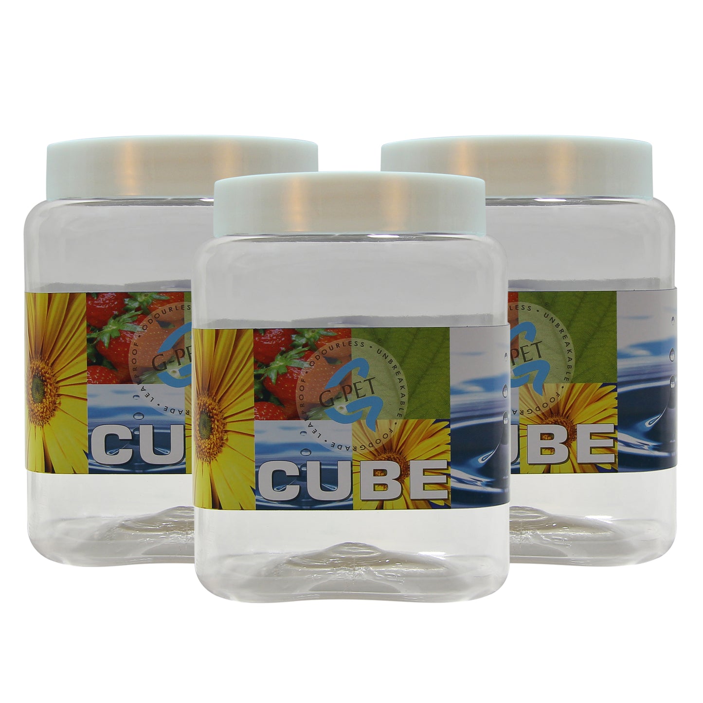 Cube PET Jar / Container PET Plastic Airtight Container with White Cap (3, 1500ML)