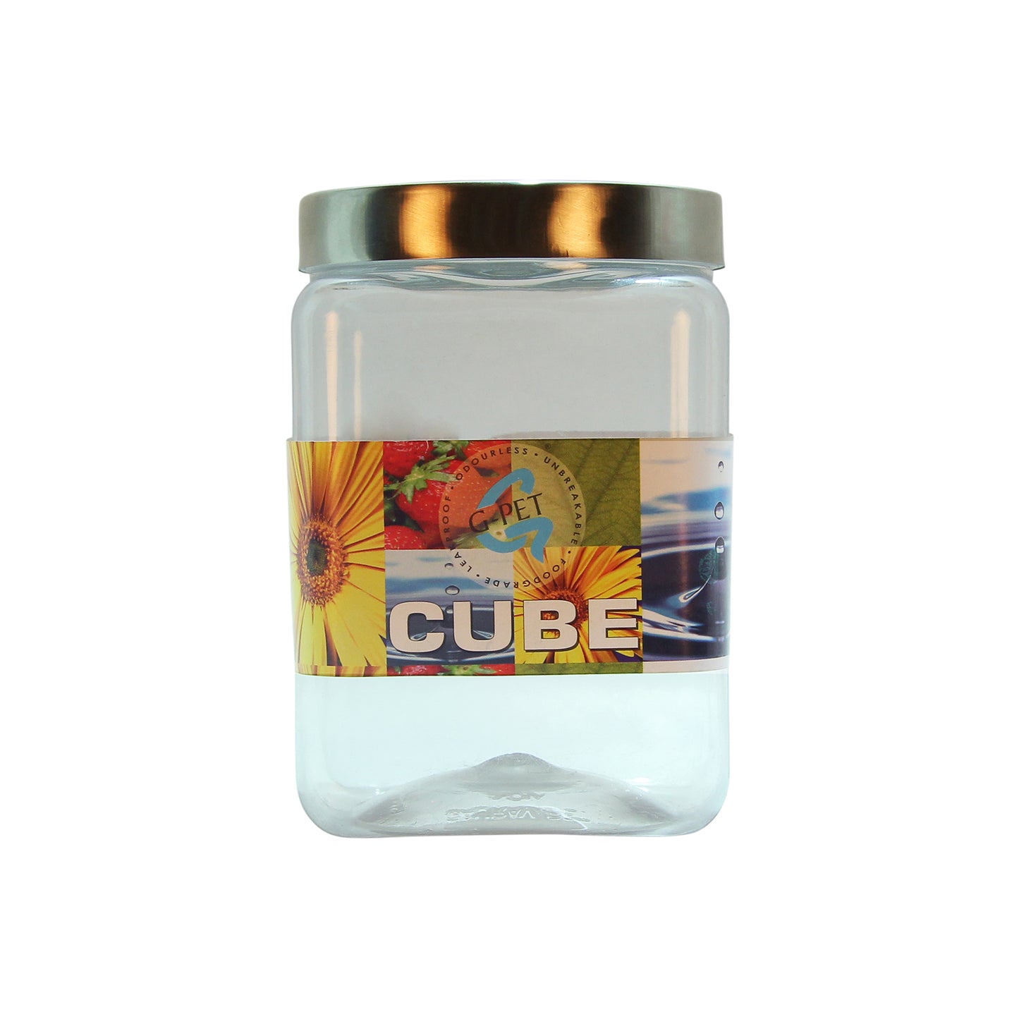 Cube PET Jar / Container PET Plastic Airtight Container with Steel Cap (3, 2000ML)