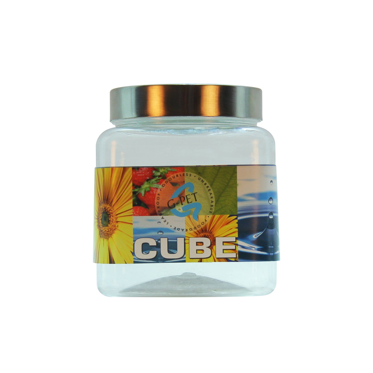 Cube PET Jar / Container PET Plastic Airtight Container with Steel Cap (3, 750ML)
