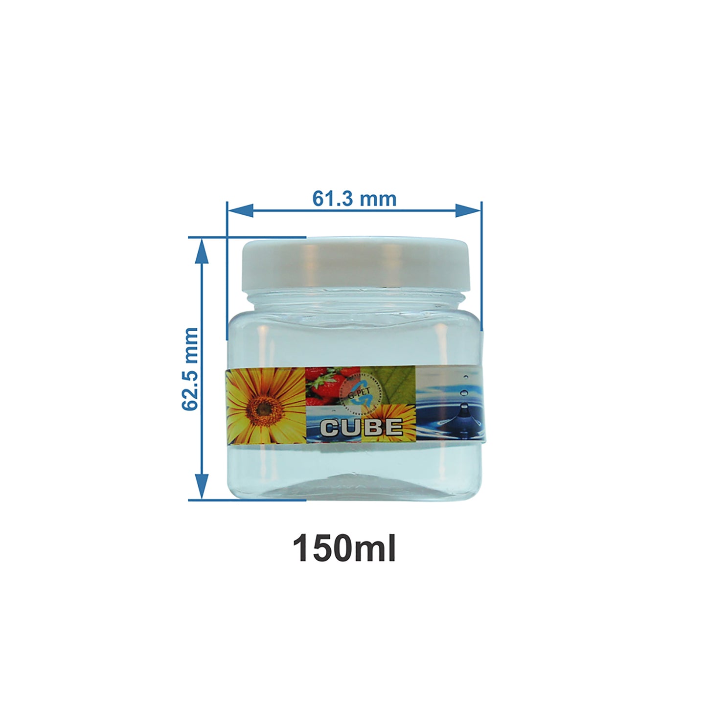 Cube PET Jar / Container PET Plastic Airtight Container with White Cap (6, 150ML)