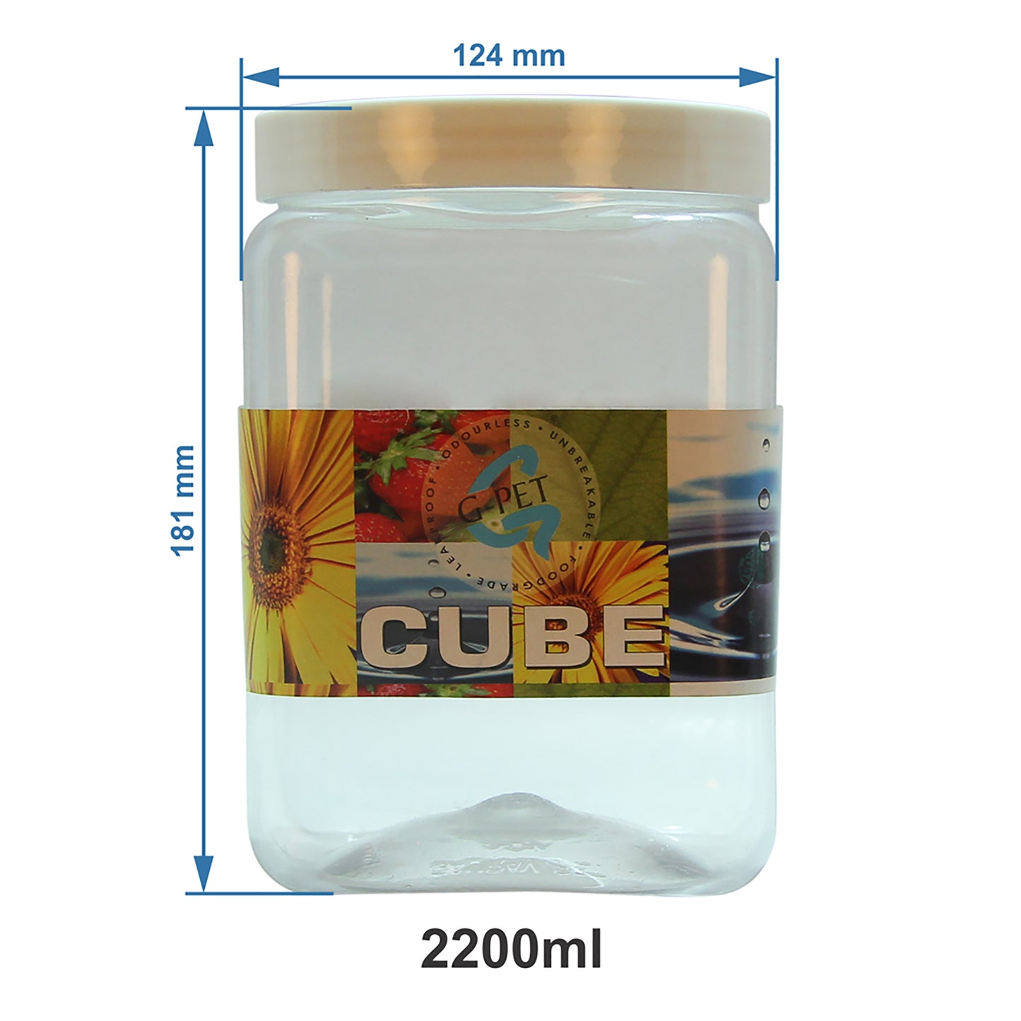 Cube PET Jar / Container PET Plastic Airtight Container with White Cap (3, 2000ML)