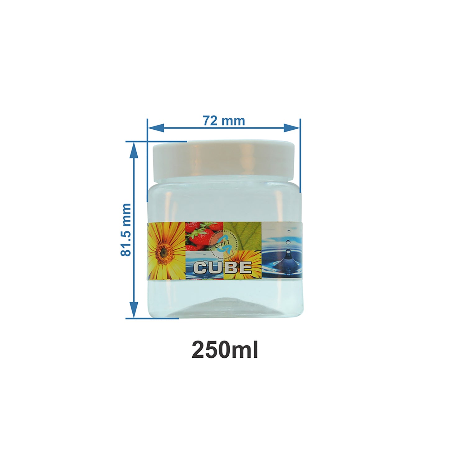 Cube PET Jar / Container PET Plastic Airtight Container with White Cap (6, 250ML)