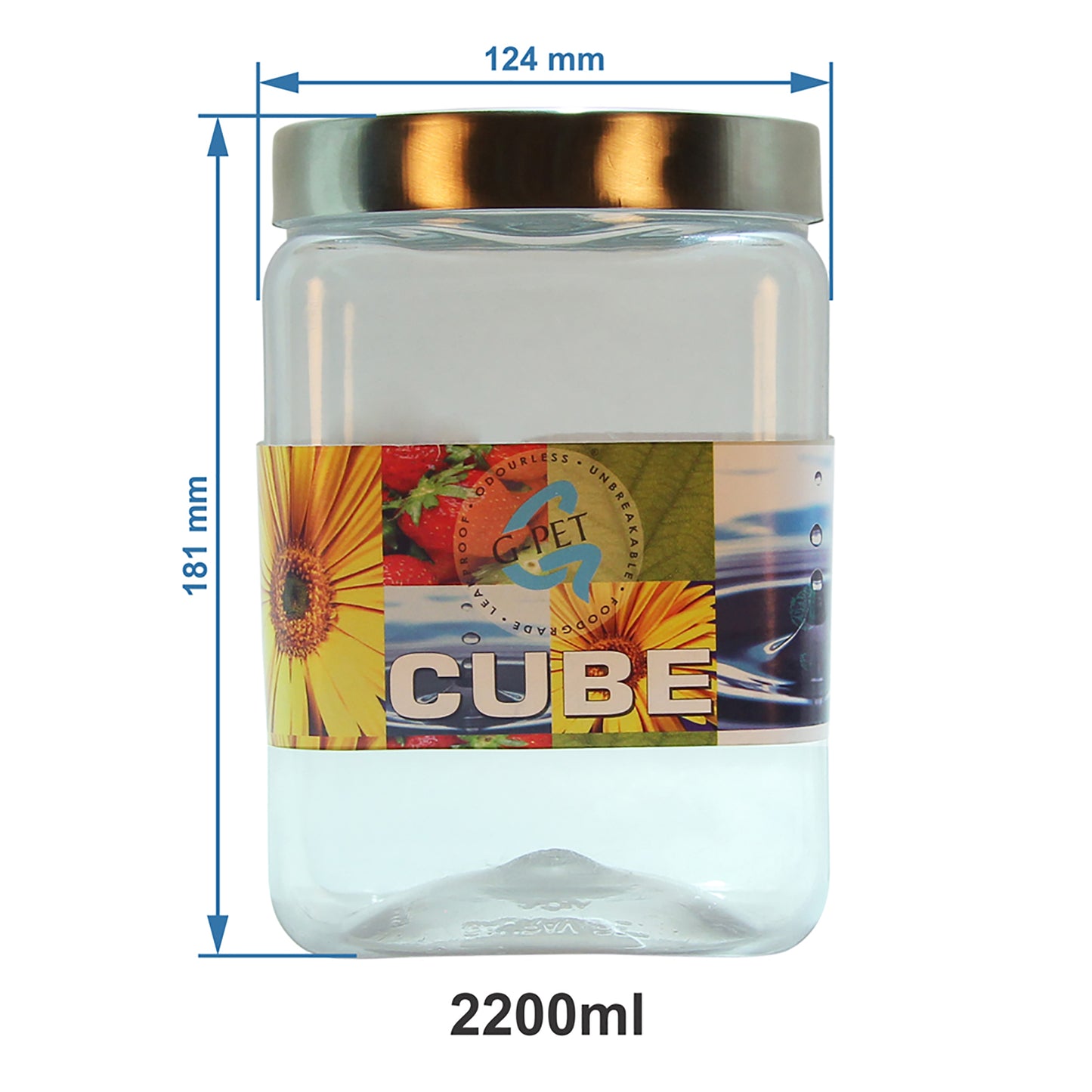 Cube PET Jar / Container PET Plastic Airtight Container with Steel Cap (3, 2000ML)