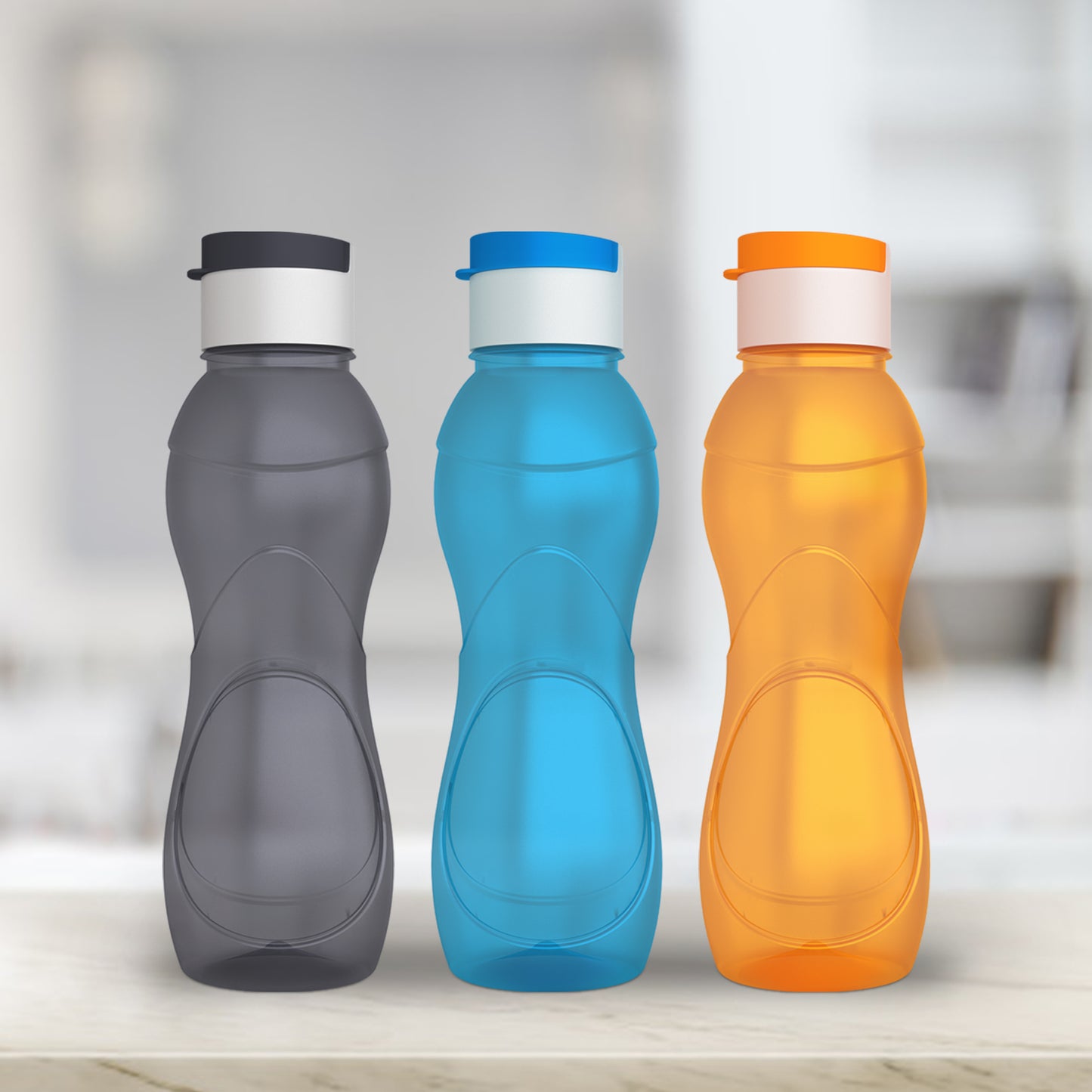 GPET Polypropylene Water Bottle Set with Flip Cap 500ML (Set Of 3, Iceberg-Multicolor)