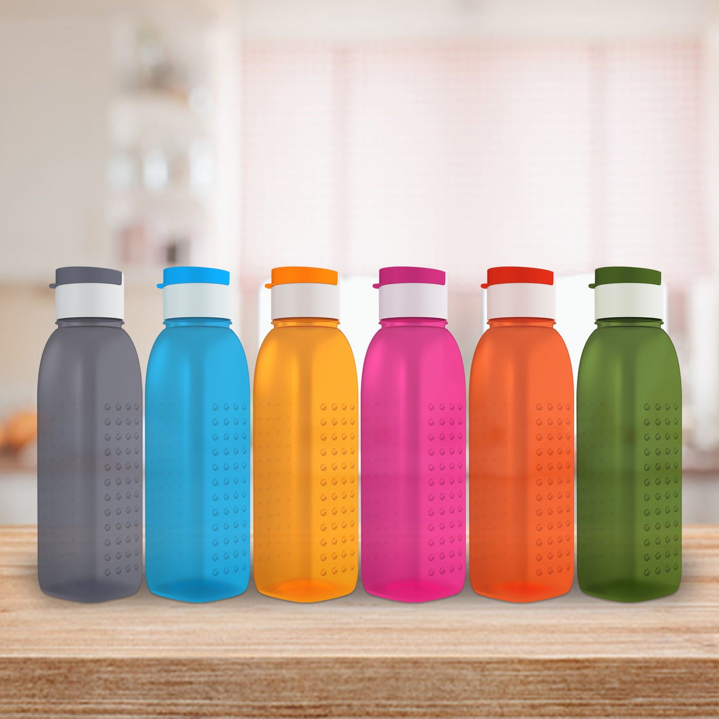 GPET Polypropylene Water Bottle Set with Flip Cap 500ML (Set Of 6, Orchid-Multicolor)