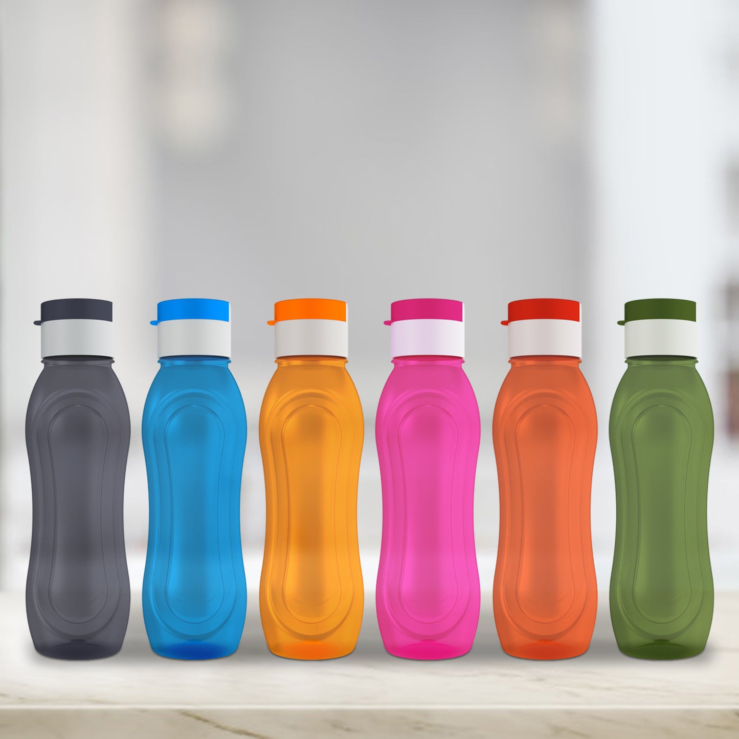 GPET Polypropylene Water Bottle Set with Flip Cap 500ML (Set Of 6, Pansy-Multicolor)