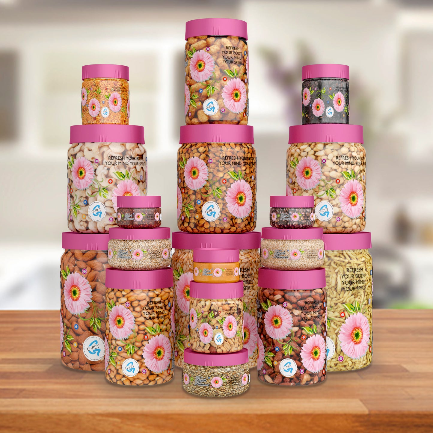Print Magic Container Pink Pack of 18 - 2000ml (3 pcs), 1000ml (3 pcs), 750ml (3 pcs), 200ml (3 pcs), 150ml (3 pcs), 50ml (3 pcs)