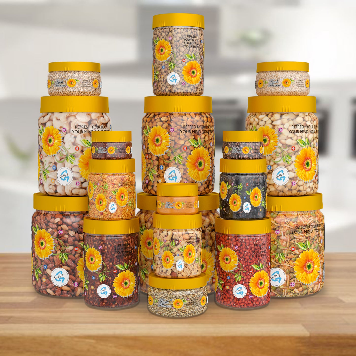 Print Magic Container Yellow Pack of 18 - 1500ml (3 pcs), 1000ml (3 pcs), 450ml (3 pcs), 200ml (3 pcs), 50ml (6 pcs)