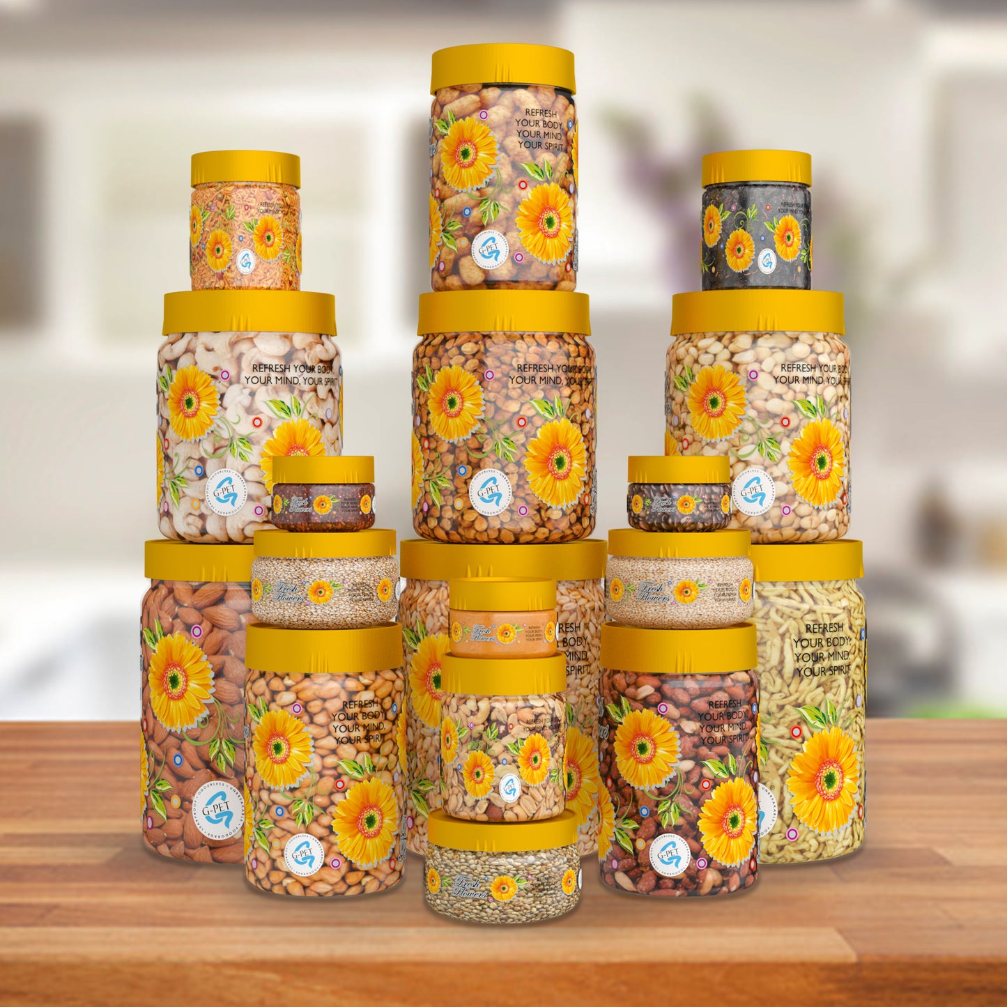 Print Magic Container Yellow Pack of 18 - 2000ml (3 pcs), 1000ml (3 pcs), 750ml (3 pcs), 200ml (3 pcs), 150ml (3 pcs), 50ml (3 pcs)