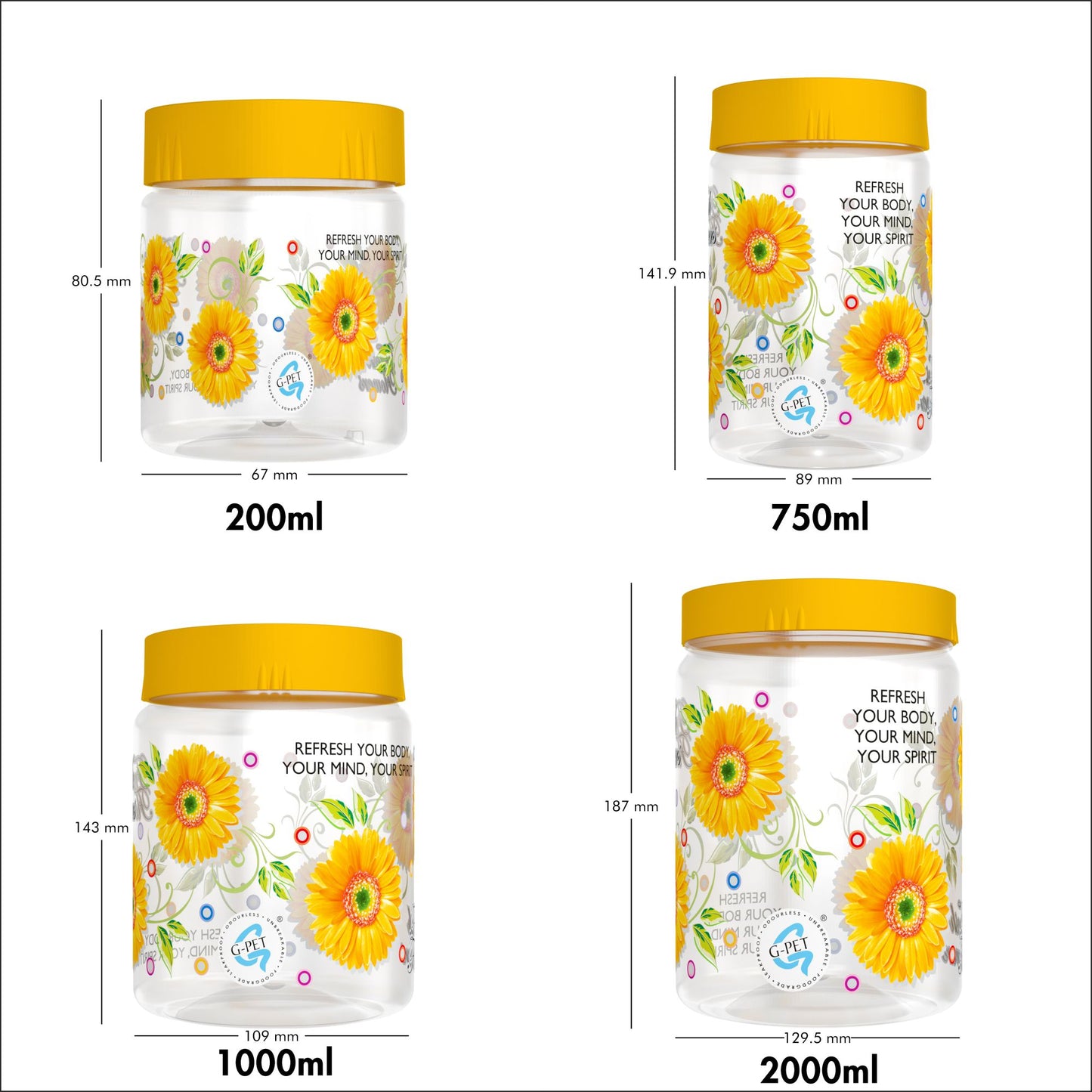 Print Magic Container Yellow Pack of 12 - 2000ml (3 pcs), 1000ml (3 pcs), 750ml (3 pcs), 200ml (3 pcs)