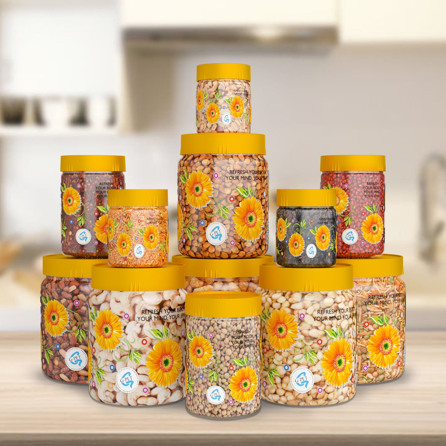 Print Magic Container Yellow Pack of 12 - 1500ml (3 pcs), 1000ml (3 pcs), 450ml (3 pcs), 200ml (3 pcs)