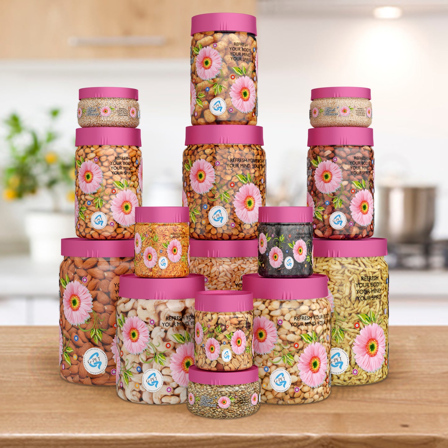 Print Magic Container Pink Pack of 15 - 2000ml (3 pcs), 1000ml (3 pcs), 750ml (3 pcs), 200ml (3 pcs), 150ml (3 pcs)