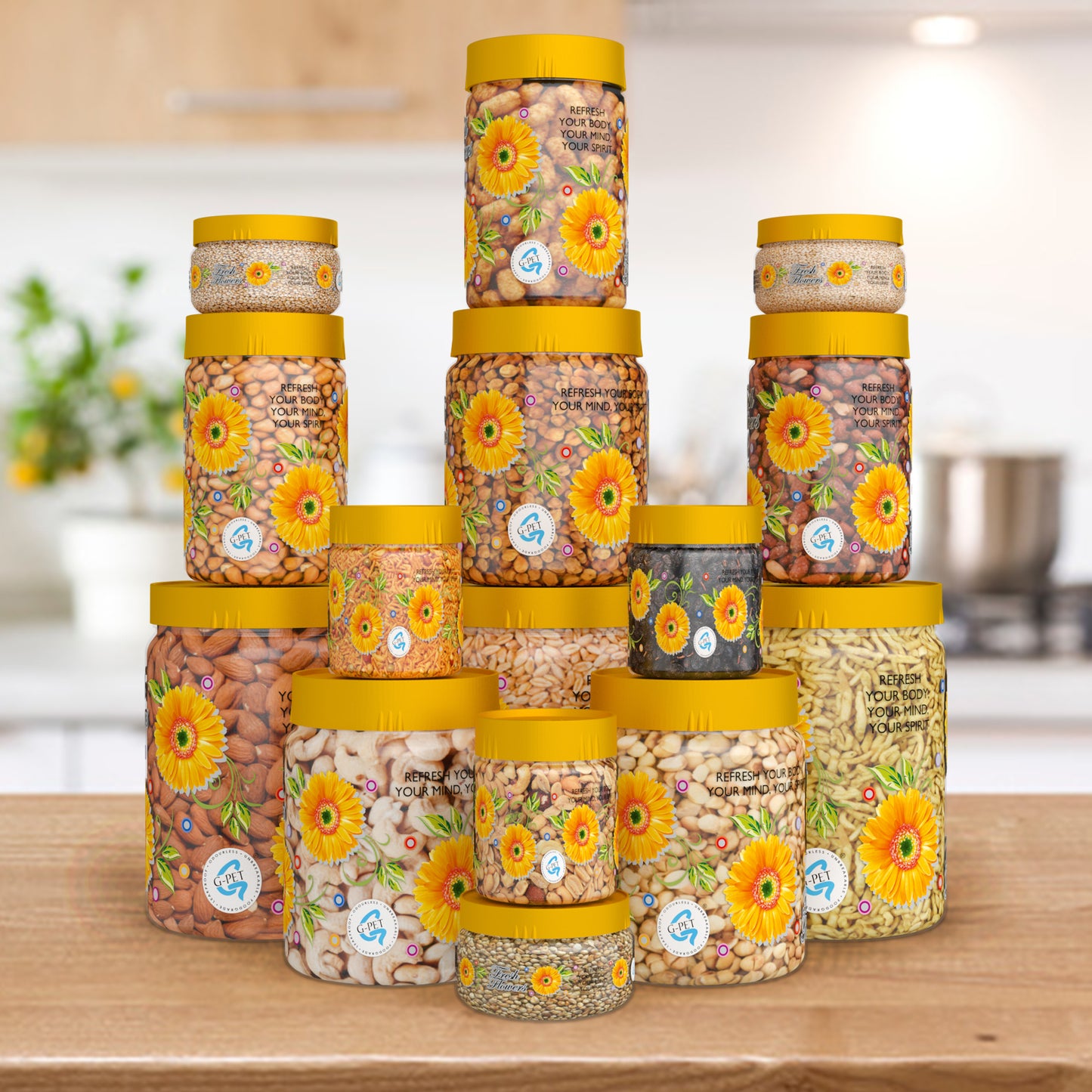 Print Magic Container Yellow Pack of 15 - 2000ml (3 pcs), 1000ml (3 pcs), 750ml (3 pcs), 200ml (3 pcs), 150ml (3 pcs)