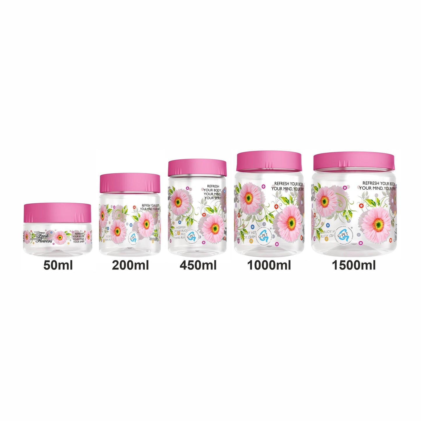 Print Magic Container Pink Pack of 18 - 1500ml (3 pcs), 1000ml (3 pcs), 450ml (3 pcs), 200ml (3 pcs), 50ml (6 pcs)