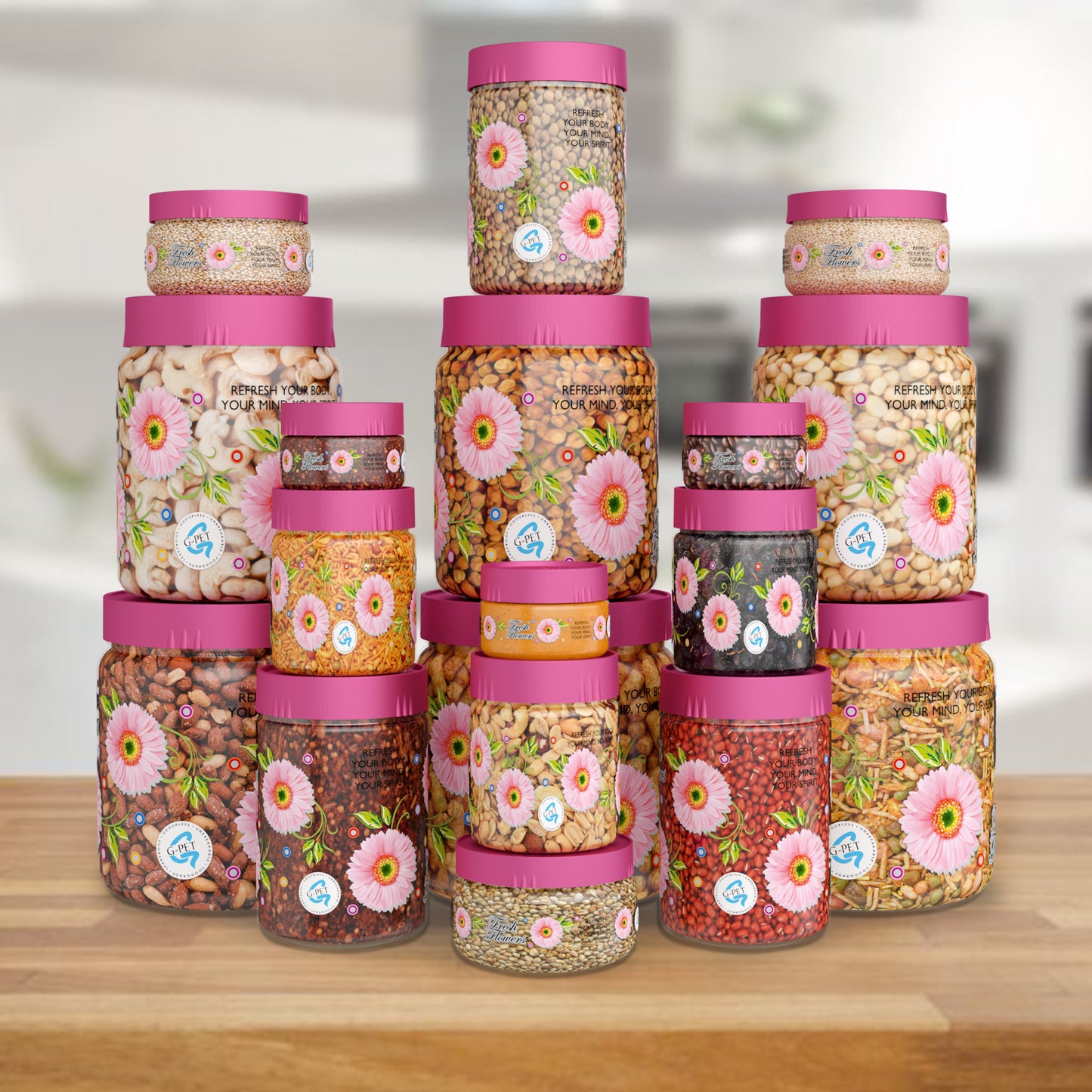 Print Magic Container Pink Pack of 18 - 1500ml (3 pcs), 1000ml (3 pcs), 450ml (3 pcs), 200ml (3 pcs), 50ml (6 pcs)