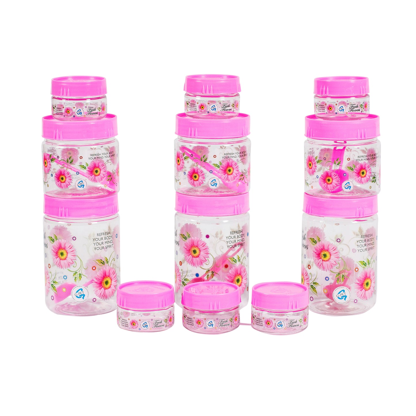 Print Magic Container - Pack of 12 - 450 ml, 250 ml, 50 ml Plastic Grocery Container, Pink