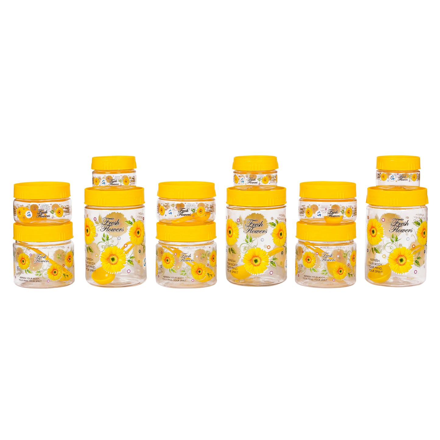 Print Magic Container - Pack of 12 - 450 ml, 250 ml, 150 ml, 50 ml Plastic Grocery Container, Yellow