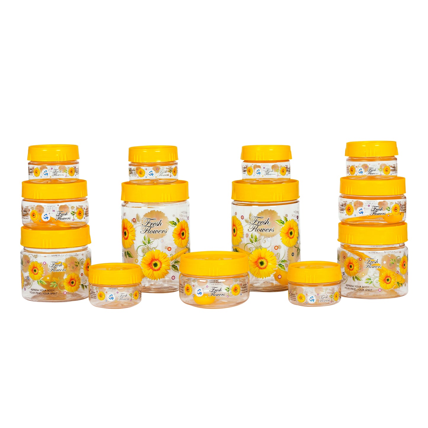 Print Magic Container - Pack of 13 - 450 ml, 250 ml, 150 ml, 50 ml Plastic Grocery Container, Yellow