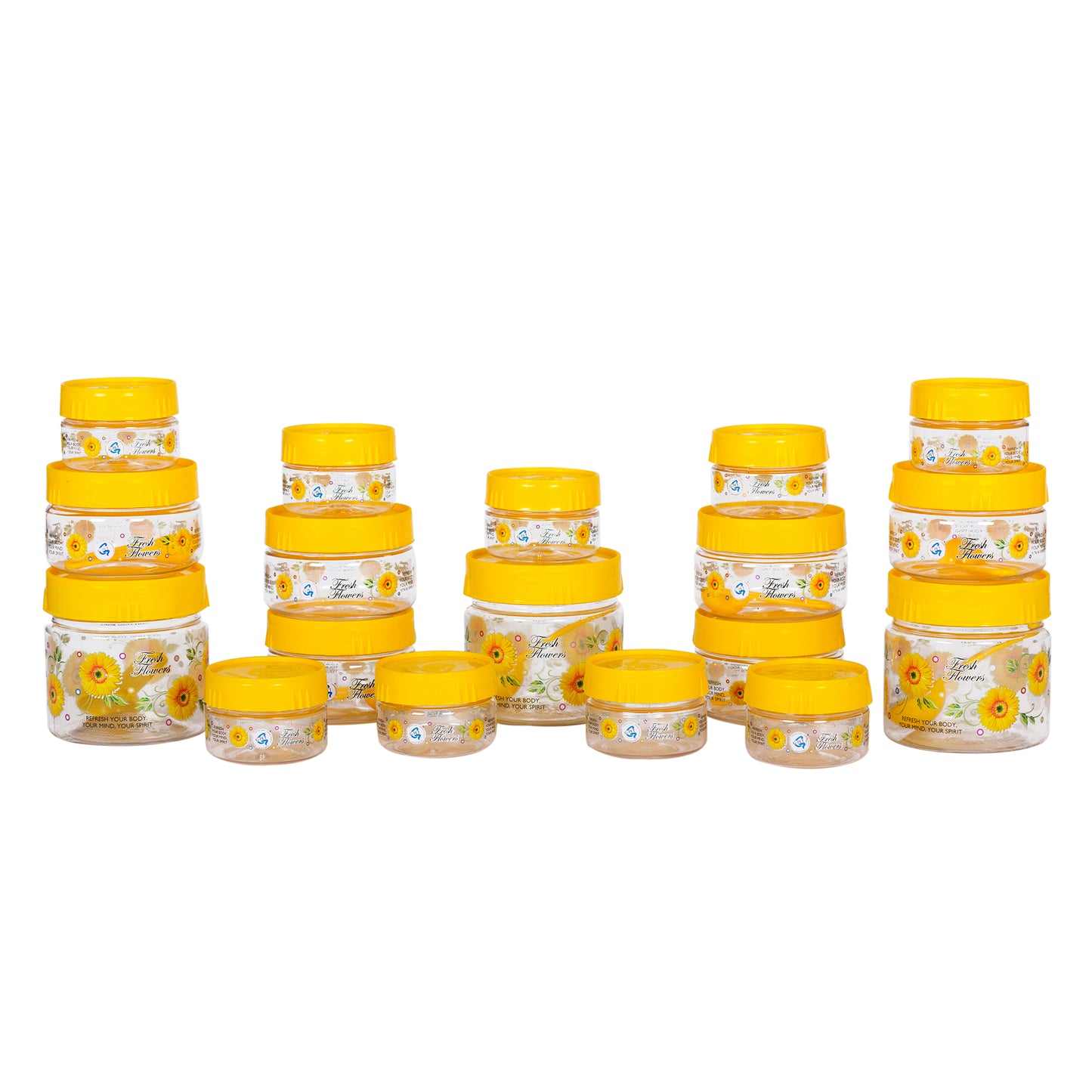 Print Magic Container - Pack of 18 - 250 ml, 150 ml, 50 ml Plastic Grocery Container, Yellow)
