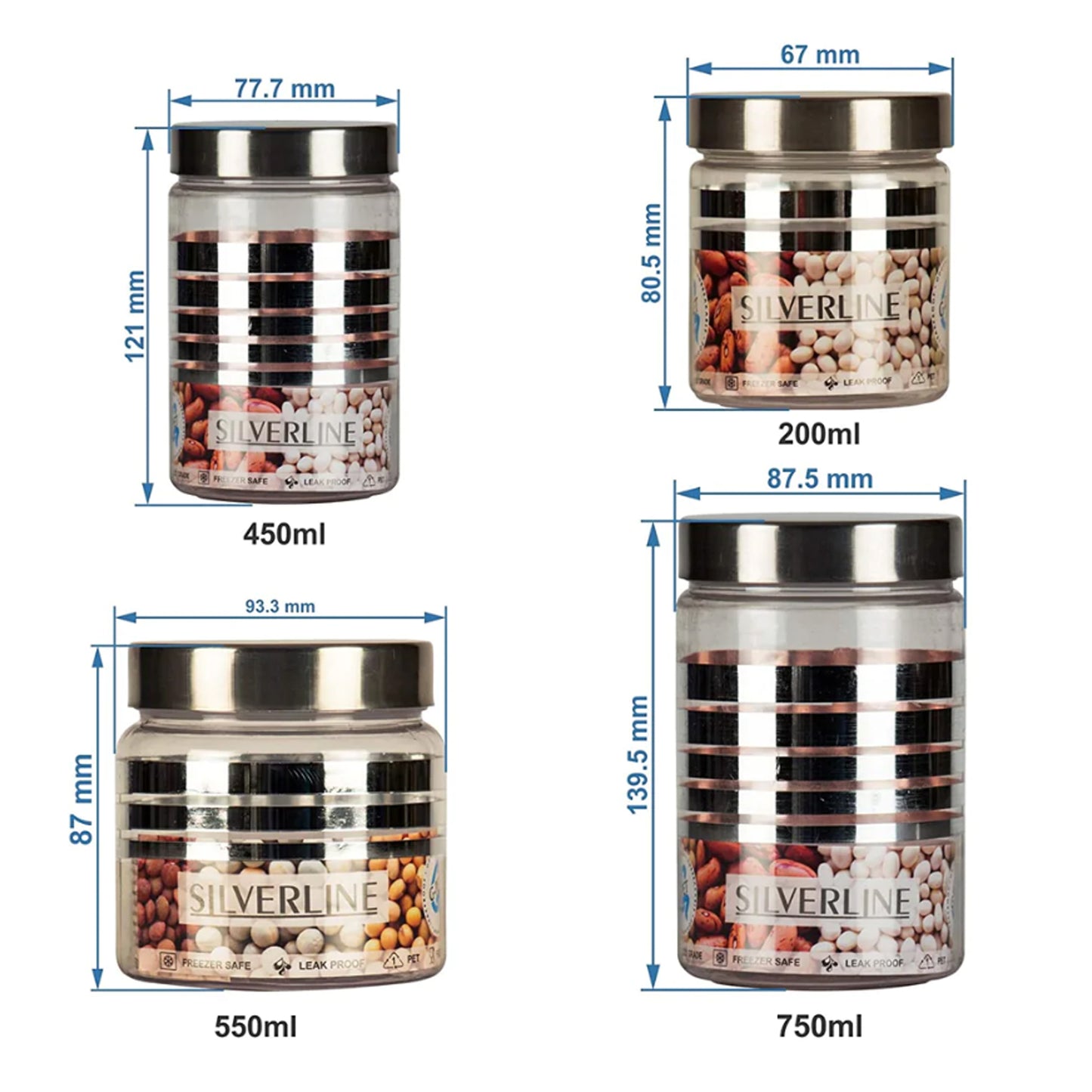 Silver Line Container - Pack of 30 - 2000ml, 1000ml, 750ml, 500ml (2pcs), 450ml, 300ml, 200ml, 100ml, 50ml