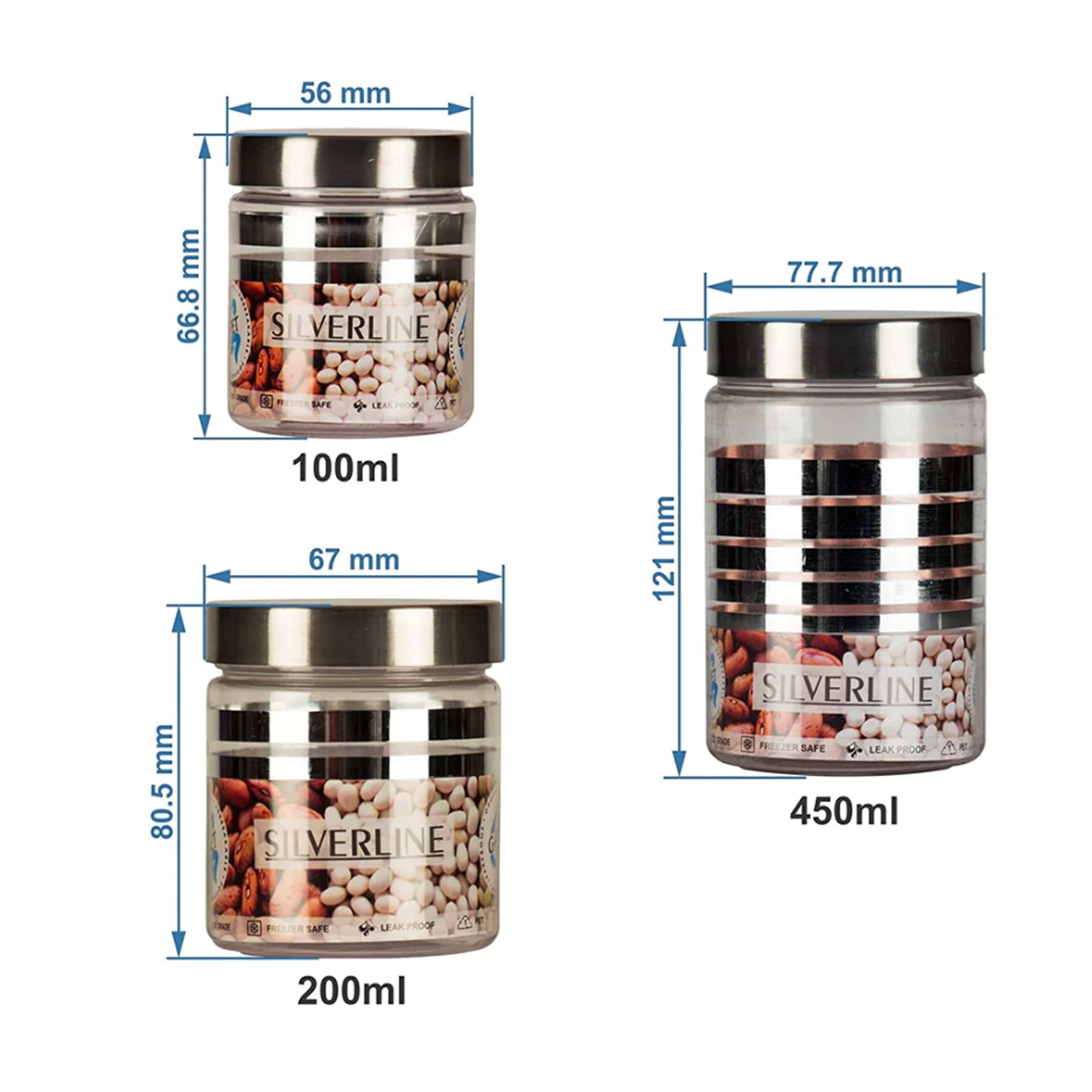 Silver Line Container - Pack of 9 - 450ml, 200ml, 100ml