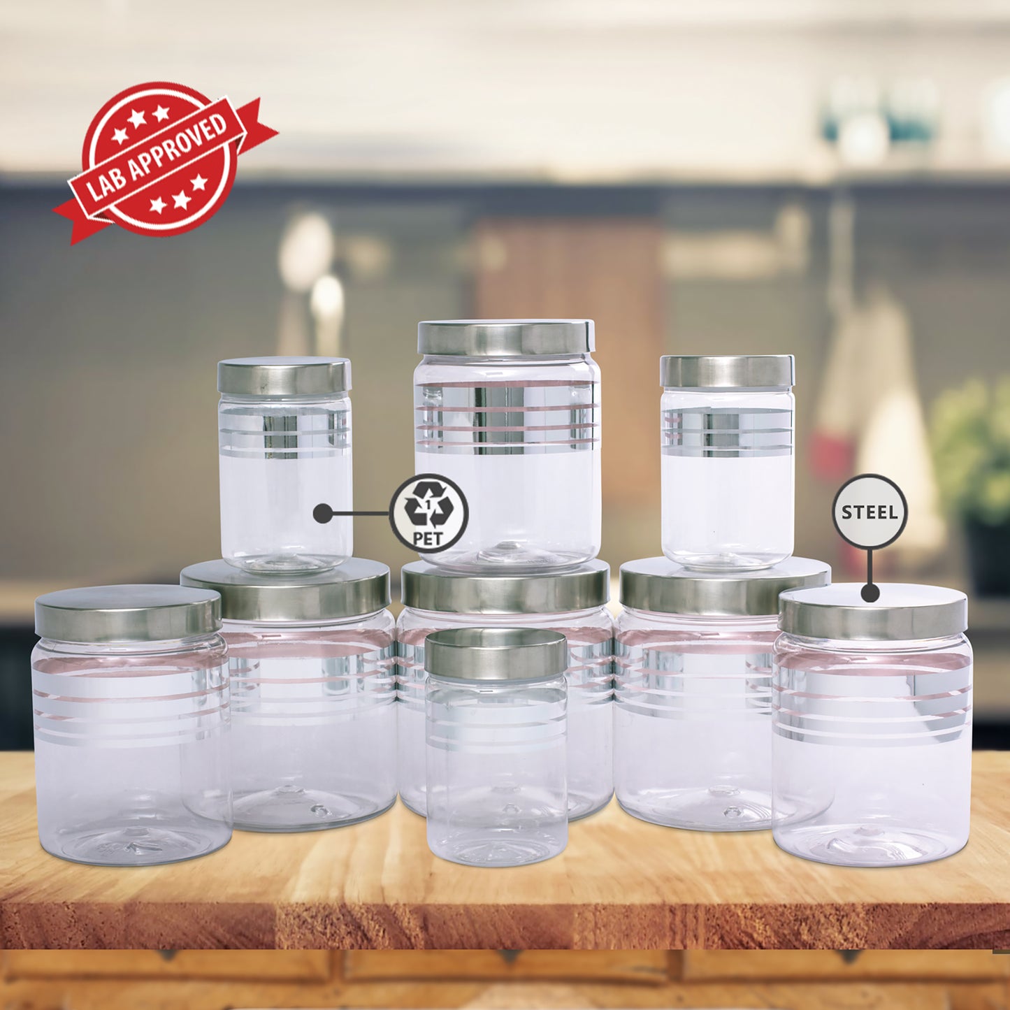 Silver Line Containers (Set Of 9) 9B - 1500ml, 1000ml, 450ml