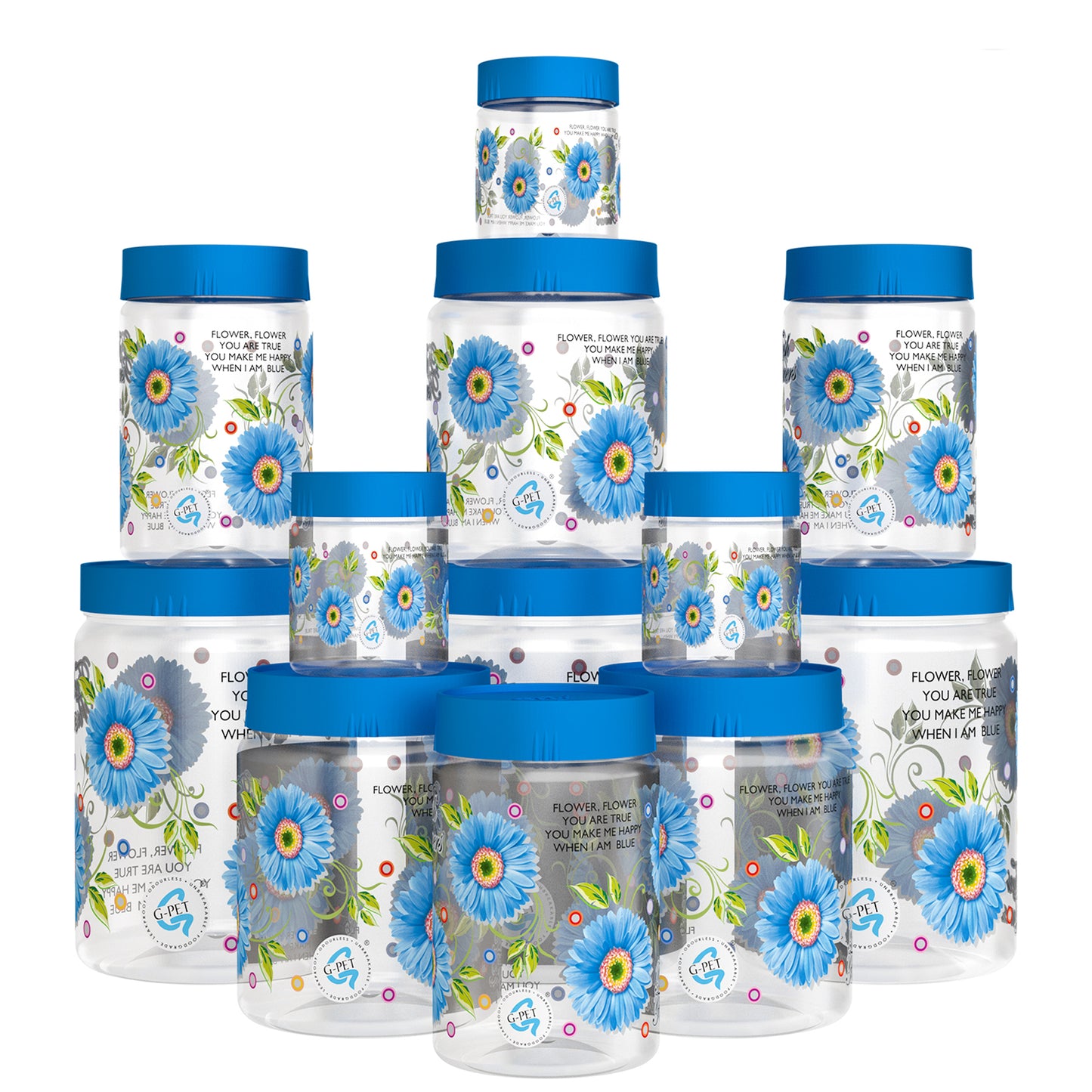 Print Magic Container Blue Pack of 12 - 2000ml (3 pcs), 1000ml (3 pcs), 750ml (3 pcs), 200ml (3 pcs) Plastic Grocery Container