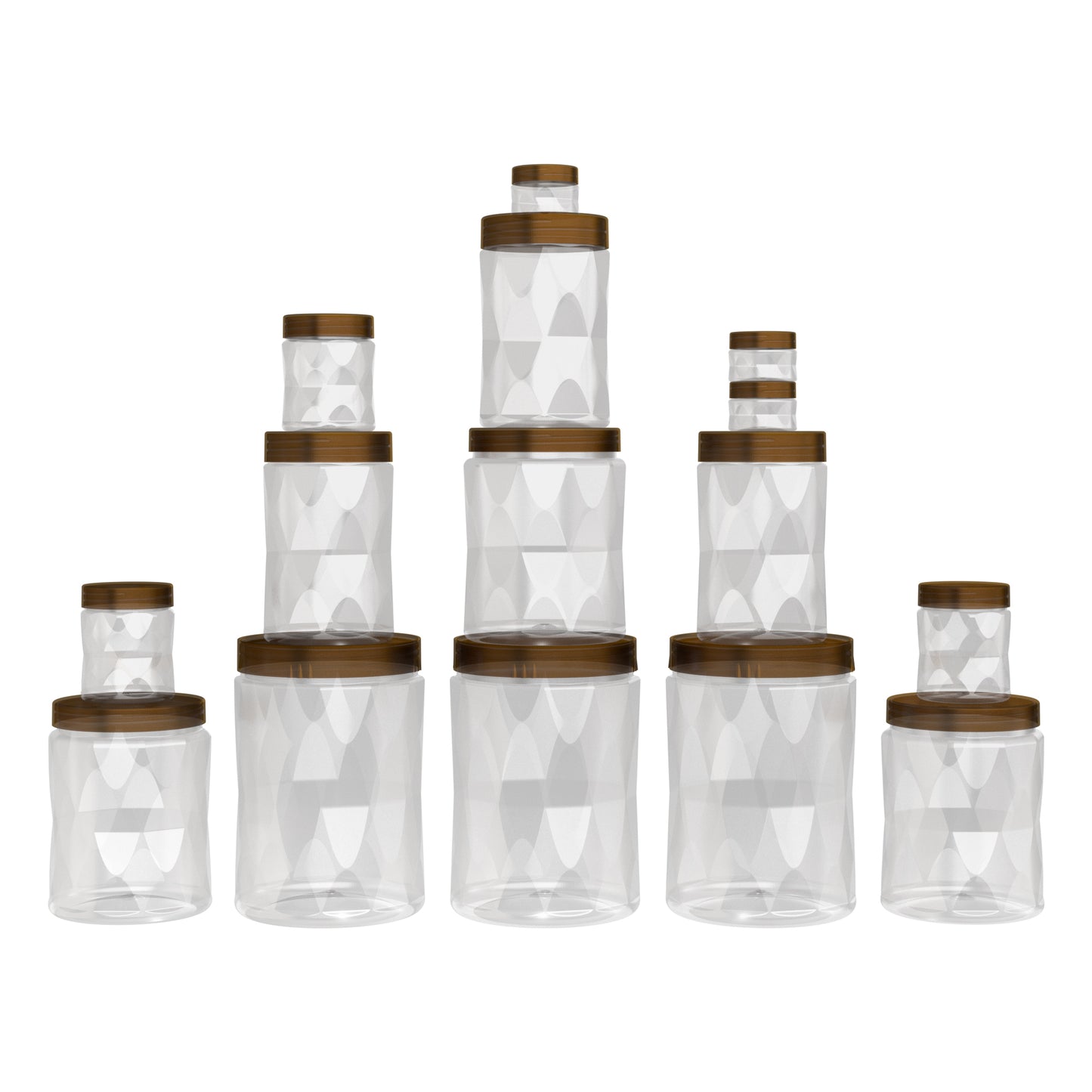 G-PET Diamonds Jars Plastic Container Coffee Cap (Set Of 15B) 2000ml (3pcs), 1000ml (3pcs), 700ml (3pcs), 200ml (3pcs), 50ml (3pcs)