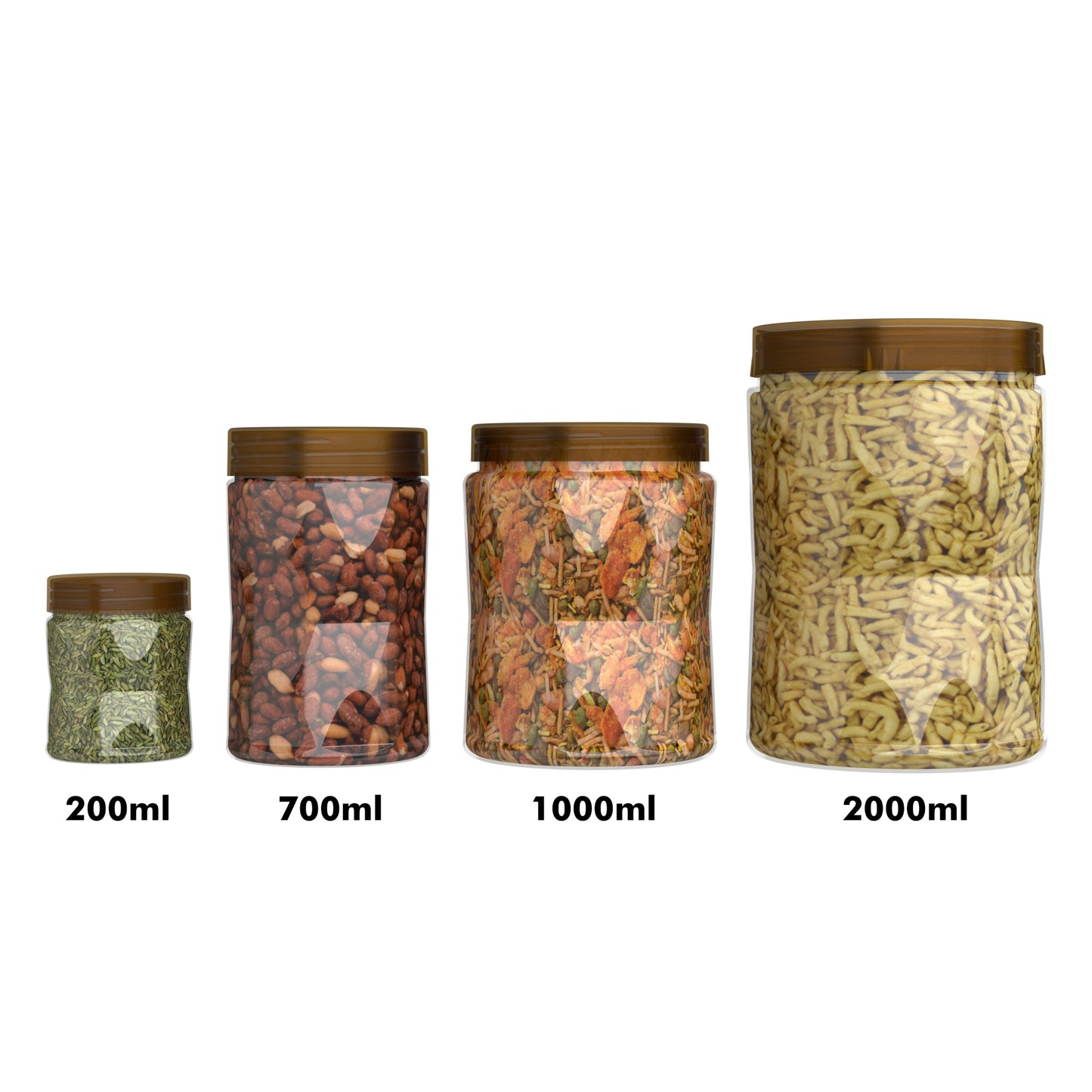 G-PET Diamonds Jars Plastic Container Coffee Cap (Set Of 12B) 2000ml (3pcs), 1000ml (3pcs), 700ml (3pcs), 200ml (3pcs)