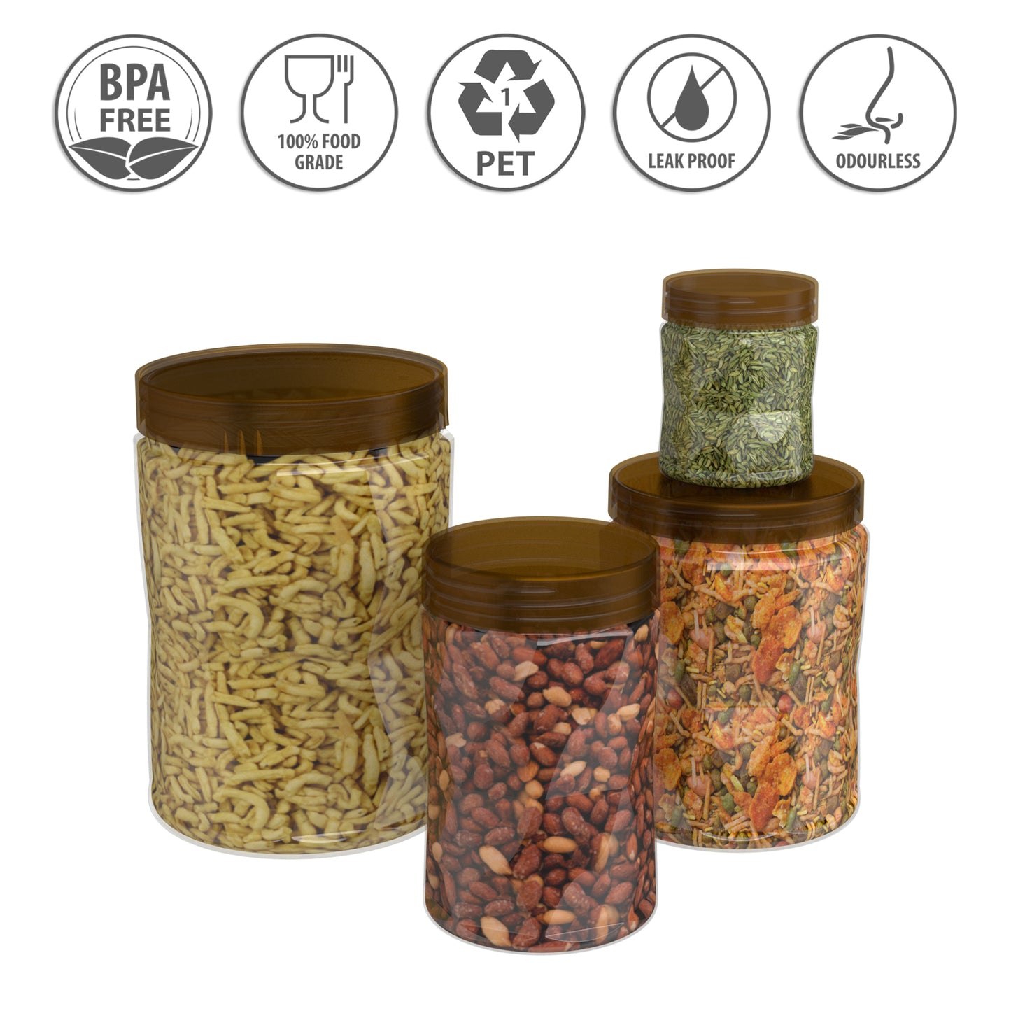 G-PET Diamonds Jars Plastic Container Coffee Cap (Set Of 12B) 2000ml (3pcs), 1000ml (3pcs), 700ml (3pcs), 200ml (3pcs)