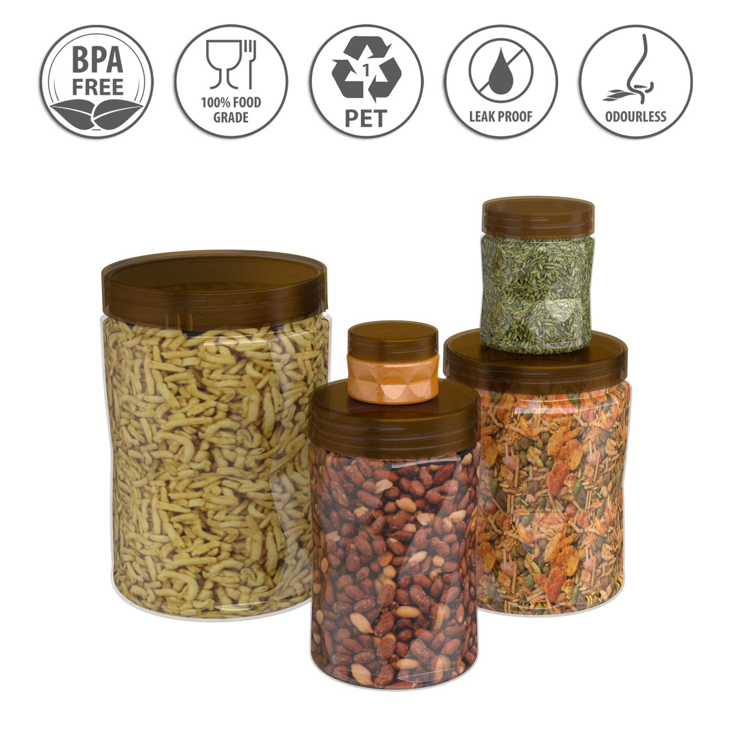 G-PET Diamonds Jars Plastic Container Coffee Cap (Set Of 15B) 2000ml (3pcs), 1000ml (3pcs), 700ml (3pcs), 200ml (3pcs), 50ml (3pcs)