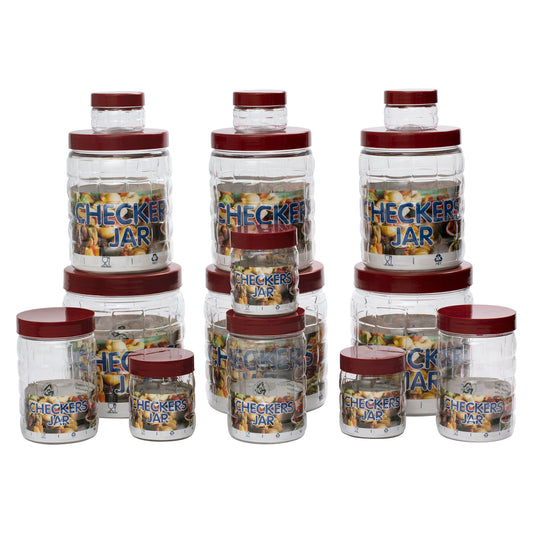 Checkers Jars Plastic Container Brown Cap (Set of 15) 1800ml, 1200ml, 450ml, 200ml, 50ml
