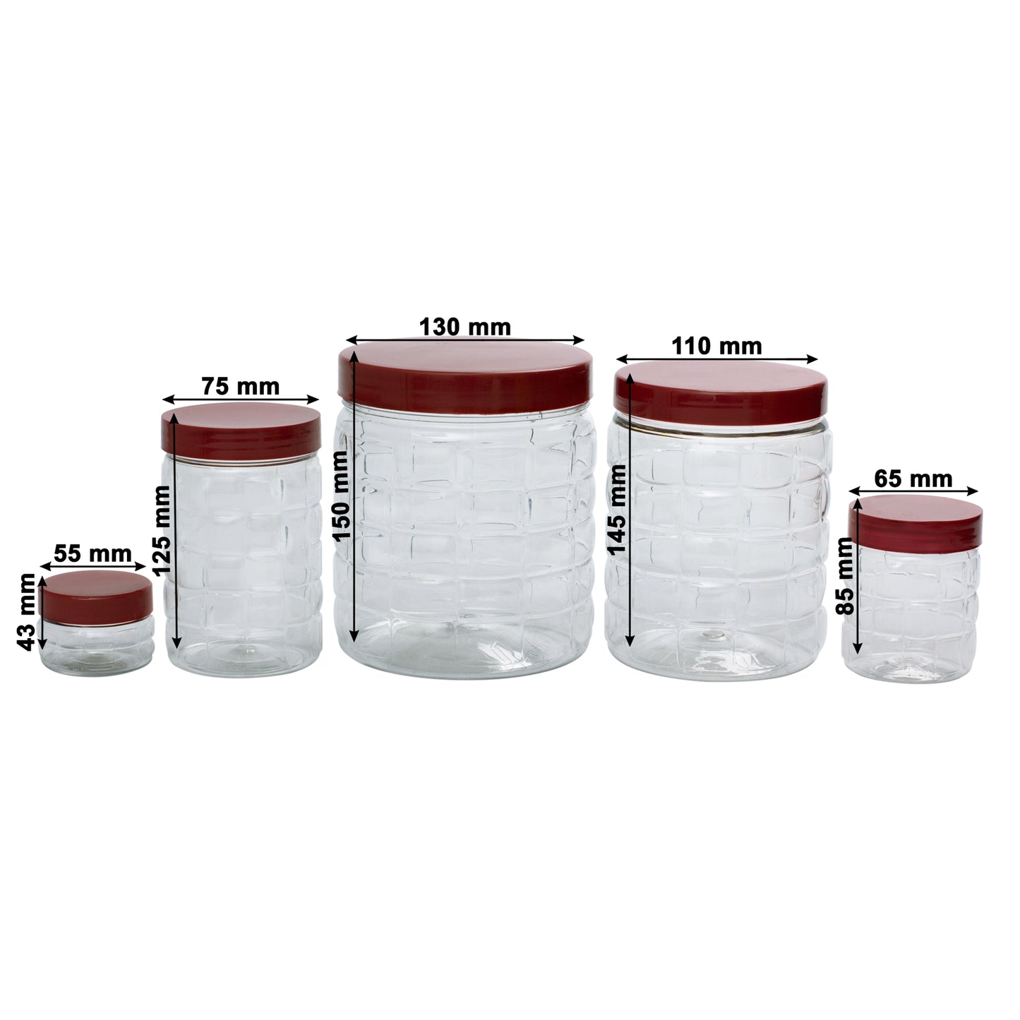 Checkers Jars Plastic Container Brown Cap (Set of 20) 1800ml, 1200ml, 450ml, 200ml, 50ml