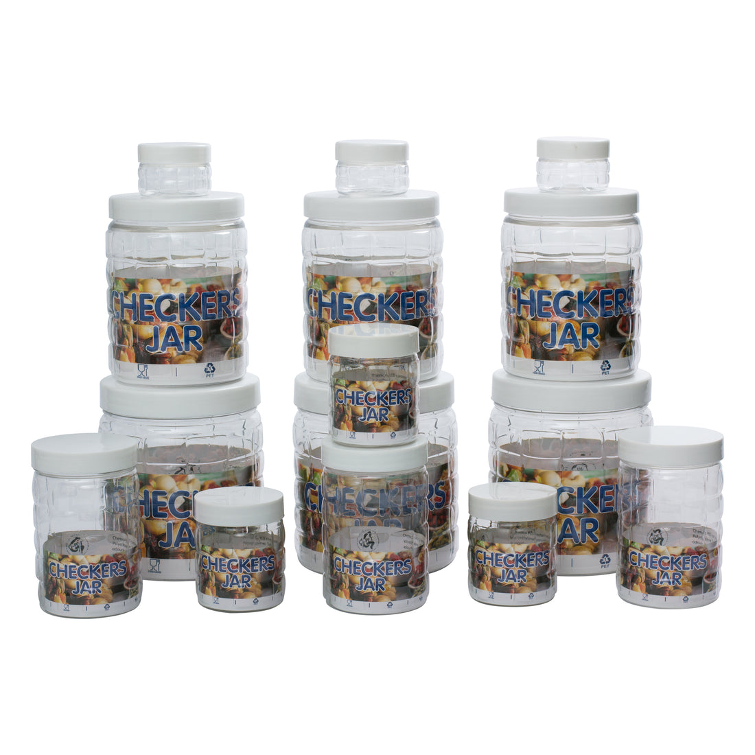 Checkers Jars Plastic Container White Cap (Set of 15) 1800ml, 1200ml ...