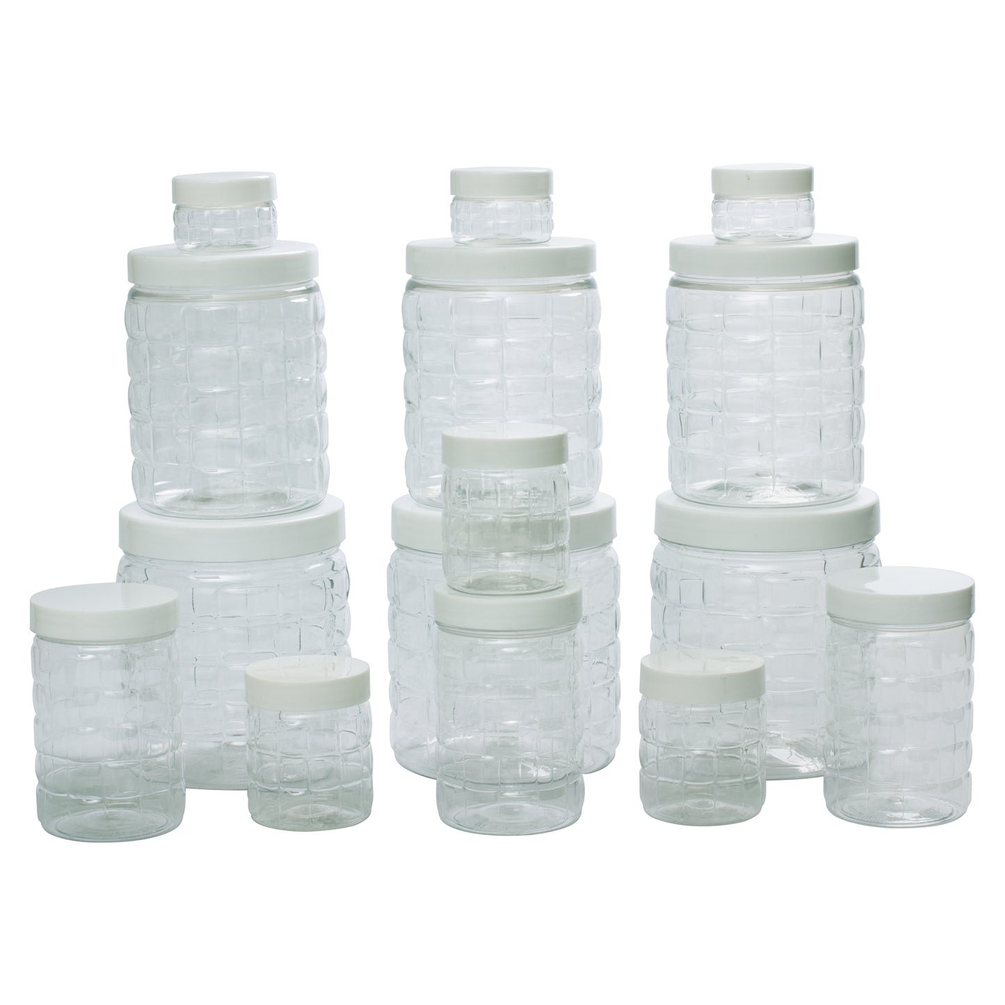 Checkers Jars Plastic Container White Cap (Set of 15) 1800ml, 1200ml, 450ml, 200ml, 50ml
