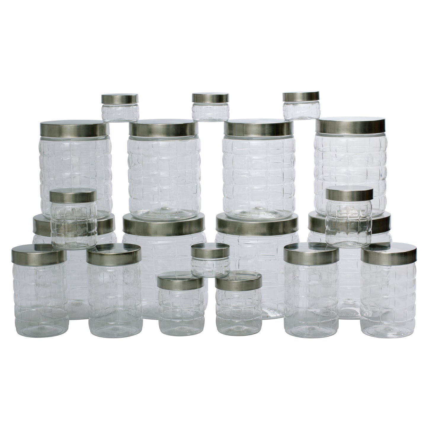 Checkers Jars Plastic Container Steel Cap (Set Of 20) 1800ml, 1200ml, 450ml, 200ml, 50ml