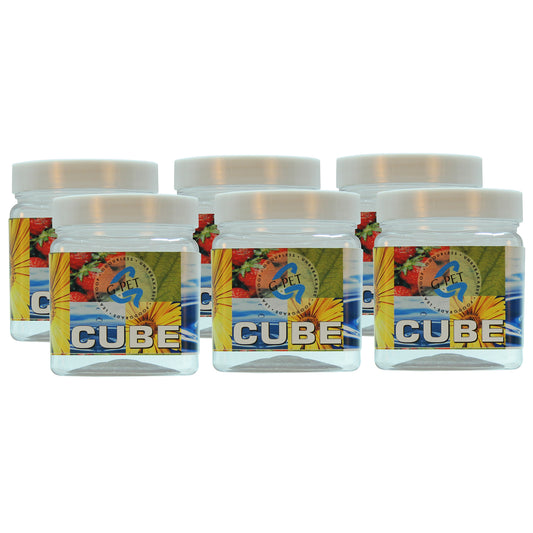 Cube PET Jar / Container PET Plastic Airtight Container with White Cap (6, 350ML)