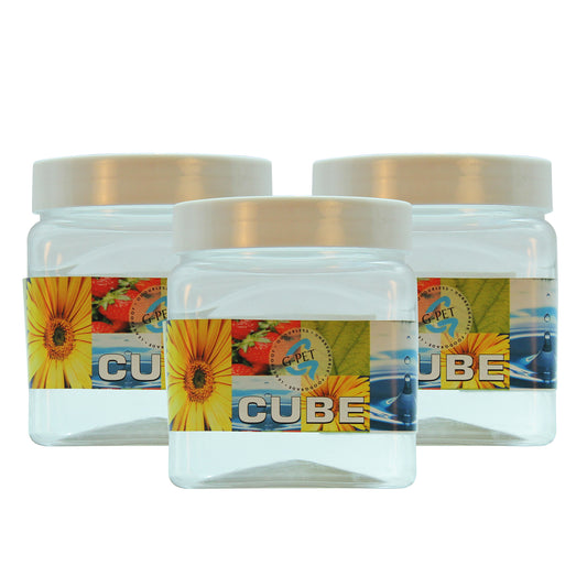 Cube PET Jar / Container PET Plastic Airtight Container with White Cap (3, 500ML)