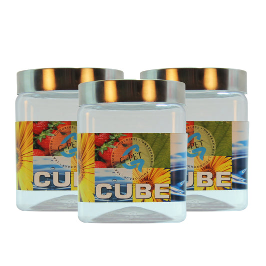 Cube PET Jar / Container PET Plastic Airtight Container with Steel Cap (3, 1000ML)