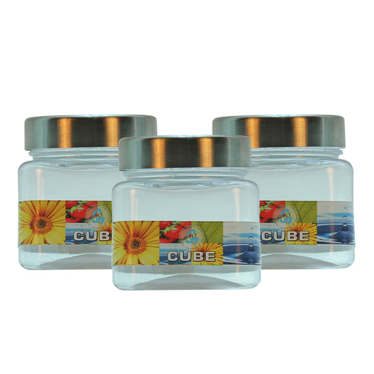 Cube PET Jar / Container PET Plastic Airtight Container with Steel Cap (3, 150ML)