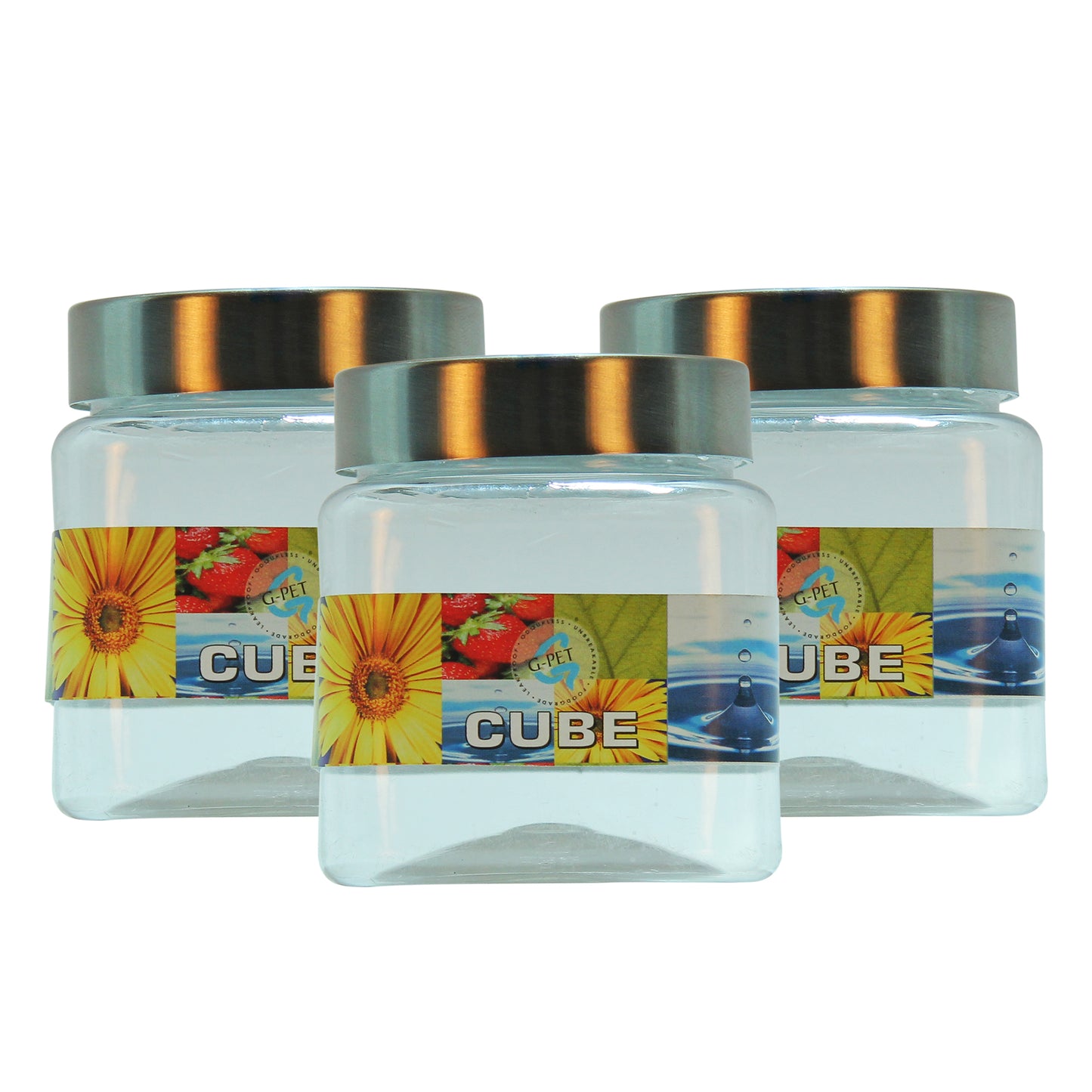 Cube PET Jar / Container PET Plastic Airtight Container with Steel Cap (3, 250ML)