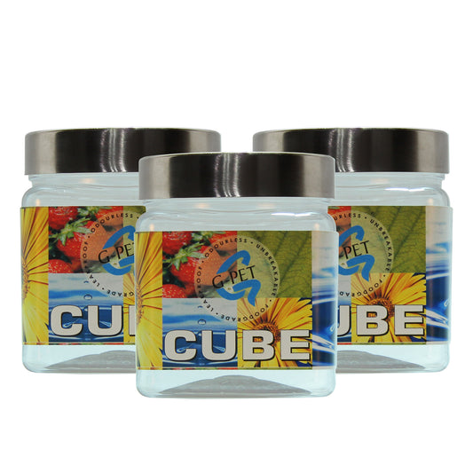 Cube PET Jar / Container PET Plastic Airtight Container with Steel Cap (3, 350ML)