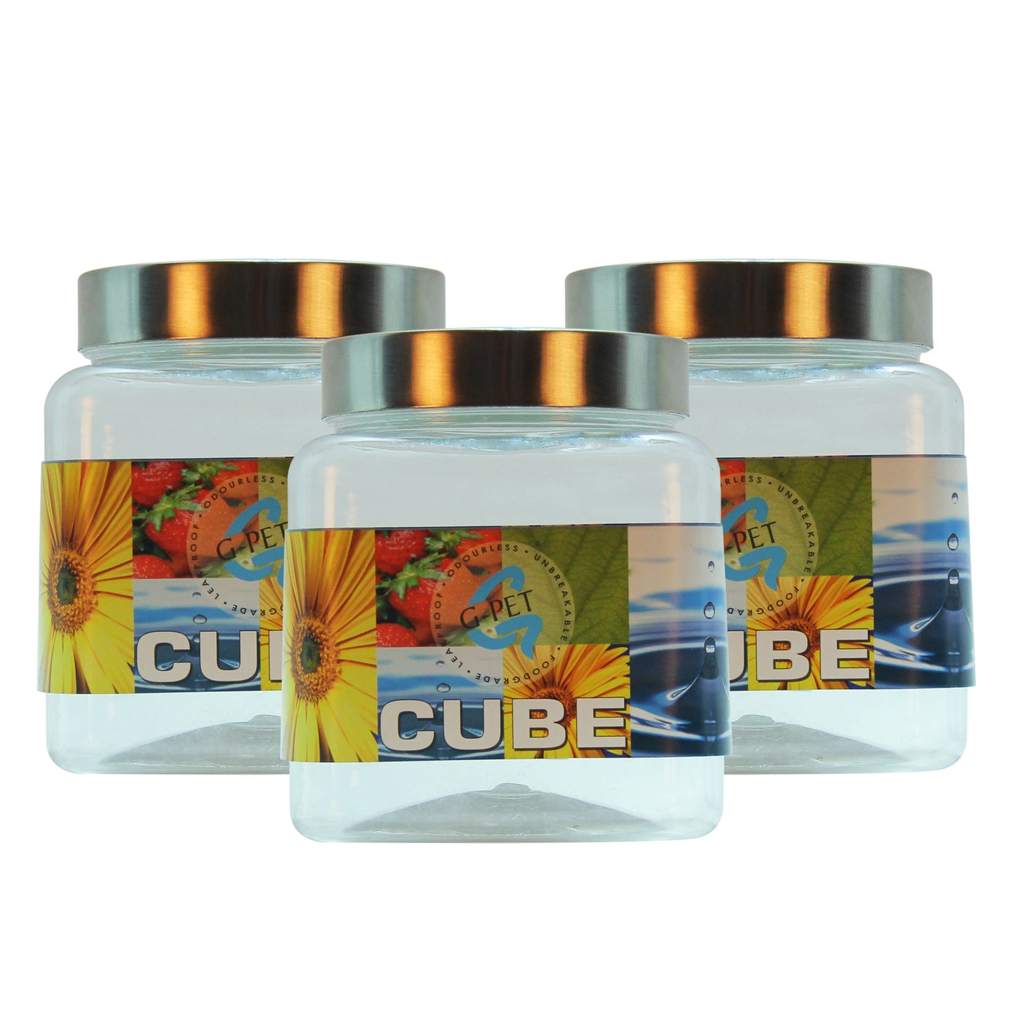 Cube PET Jar / Container PET Plastic Airtight Container with Steel Cap (3, 750ML)
